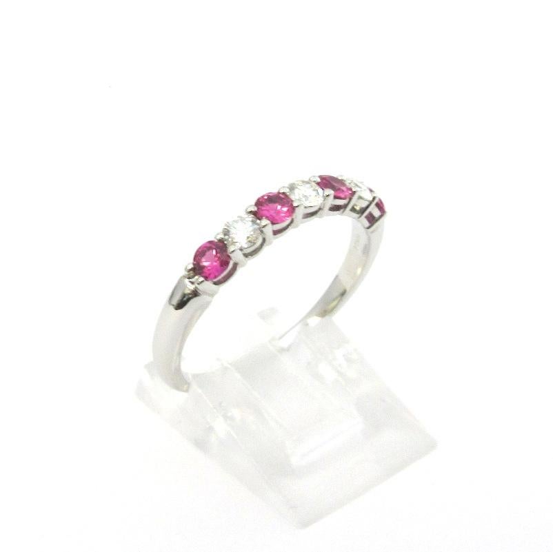 Tiffany & Co. Forever Platinum Half Circle Diamond Pink Sapphire Band Ring 8 1