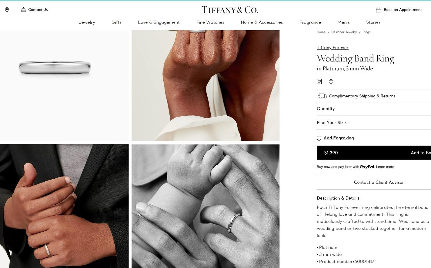 TIFFANY & Co. Forever Platinum 3mm Lucida Wedding Band Ring 5 New For Sale 2