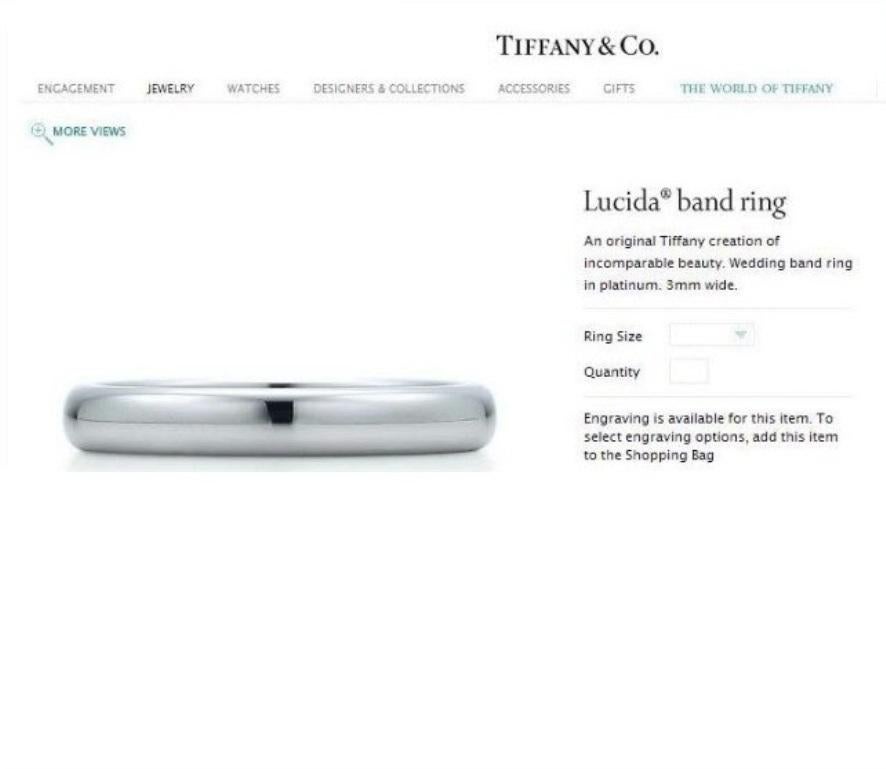 TIFFANY & Co. Für immer Platin 3mm Lucida Hochzeit Band Ring 9 Neu im Angebot 2