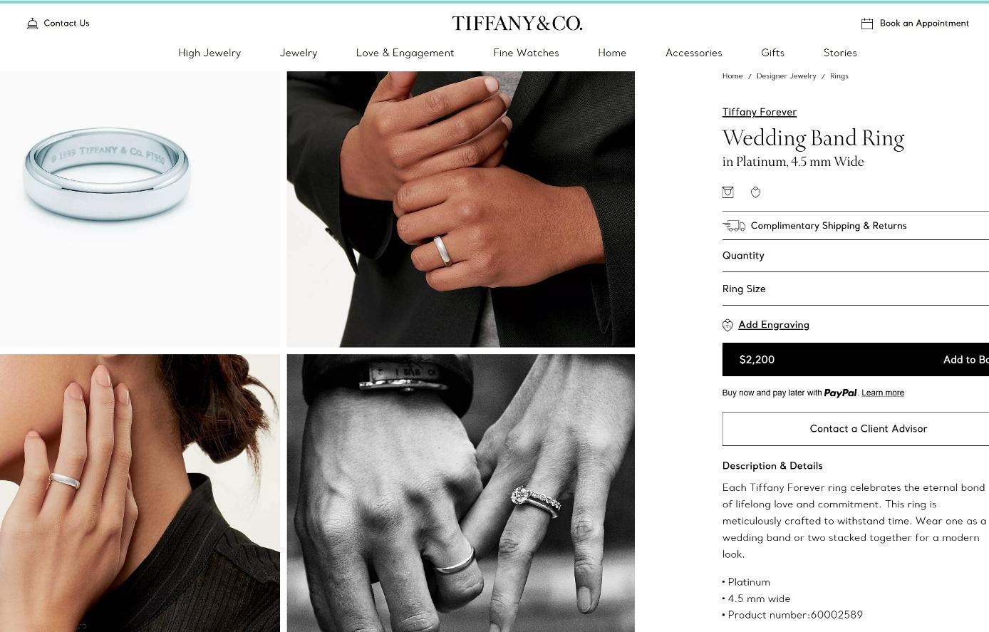 TIFFANY & Co. Forever Platinum 4.5mm Lucida Wedding Band Ring 7.5 New en vente 4