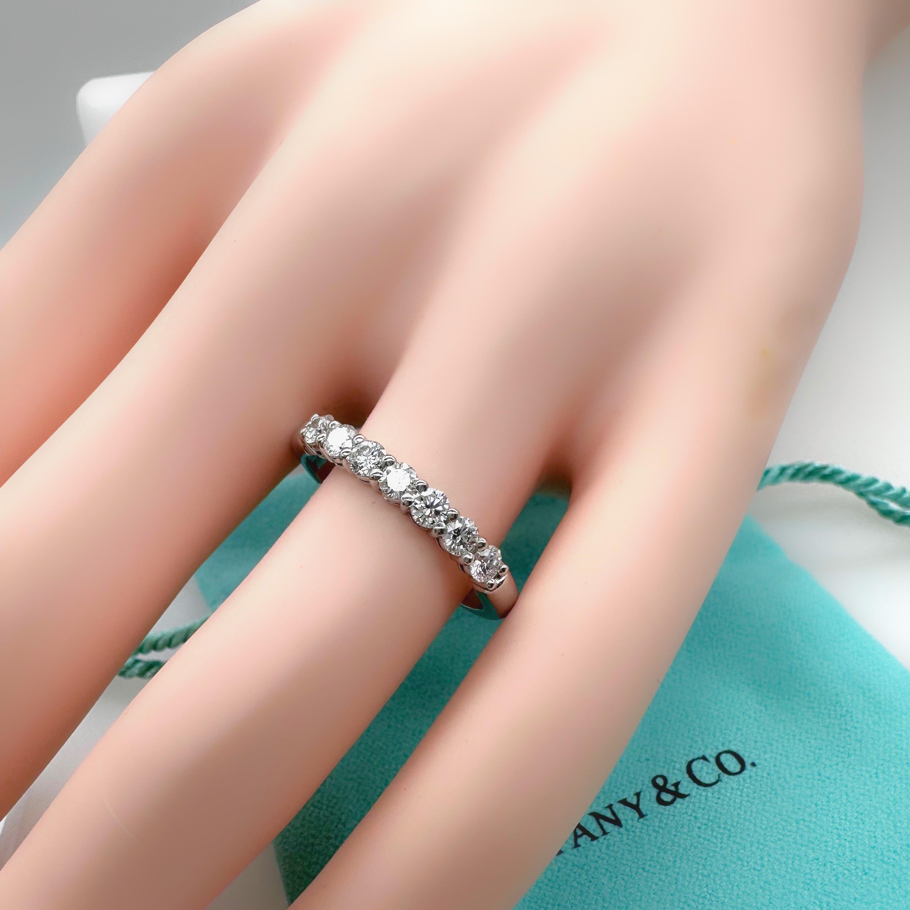 Tiffany & Co Forever Platinum Diamond Band Ring 3mm Half Circle Shared Prong #2 For Sale 9