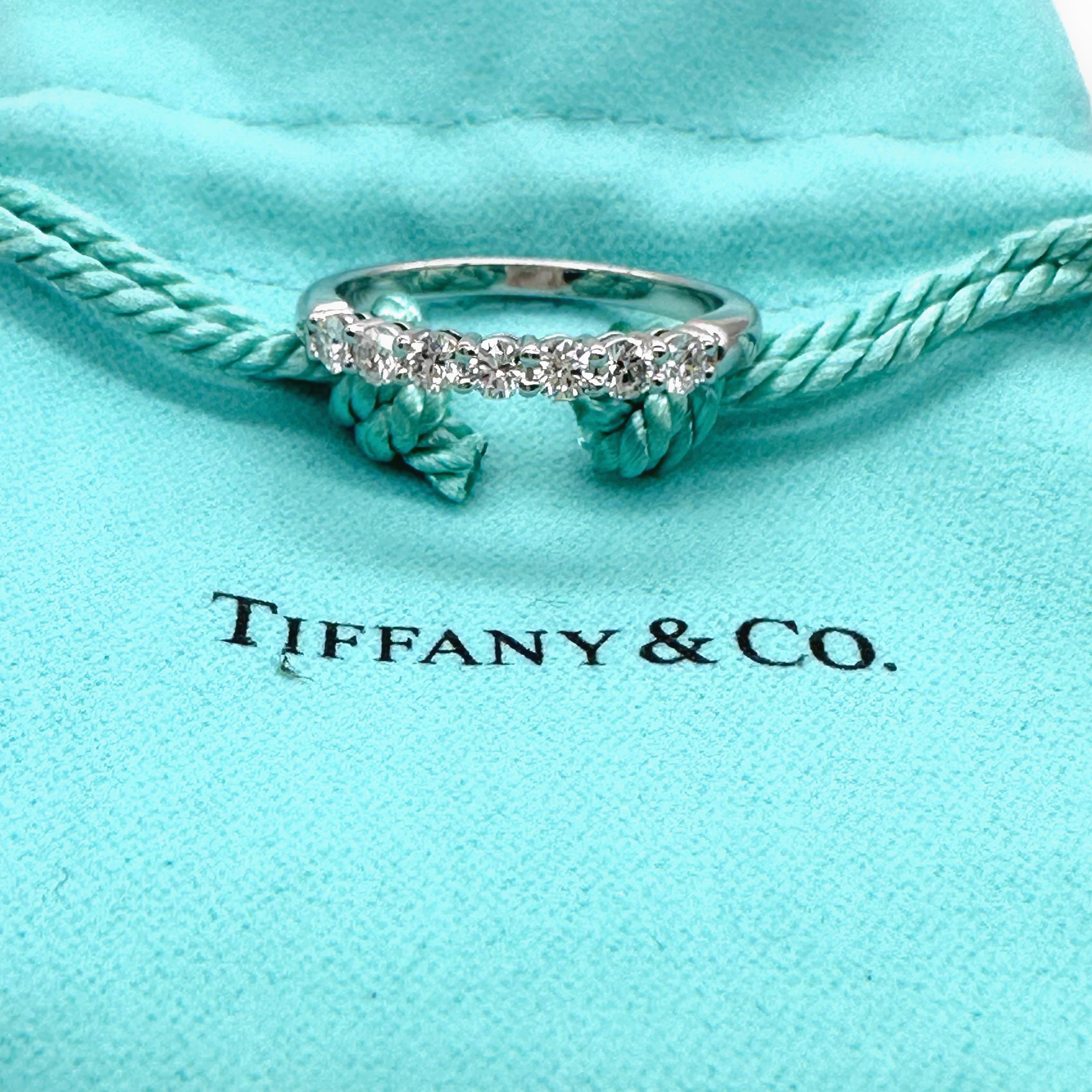 Tiffany & Co Forever Platinum Diamond Band Ring 3mm Half Circle Shared Prong #2 For Sale 2