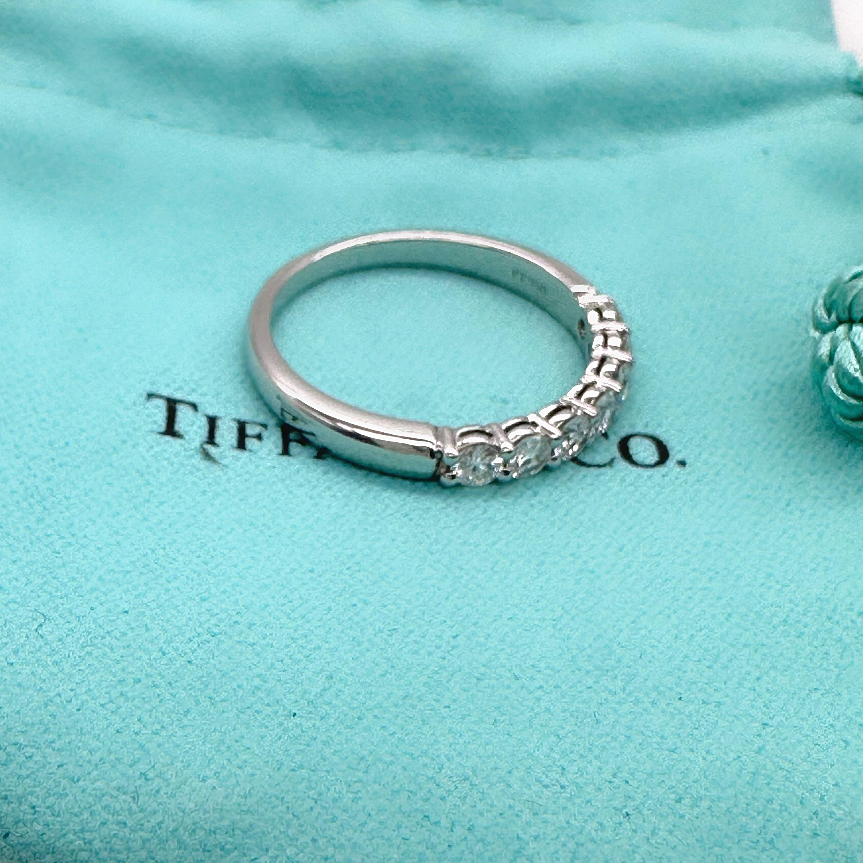 Tiffany & Co Forever Platinum Diamond Band Ring 3mm Half Circle Shared Prong For Sale 5