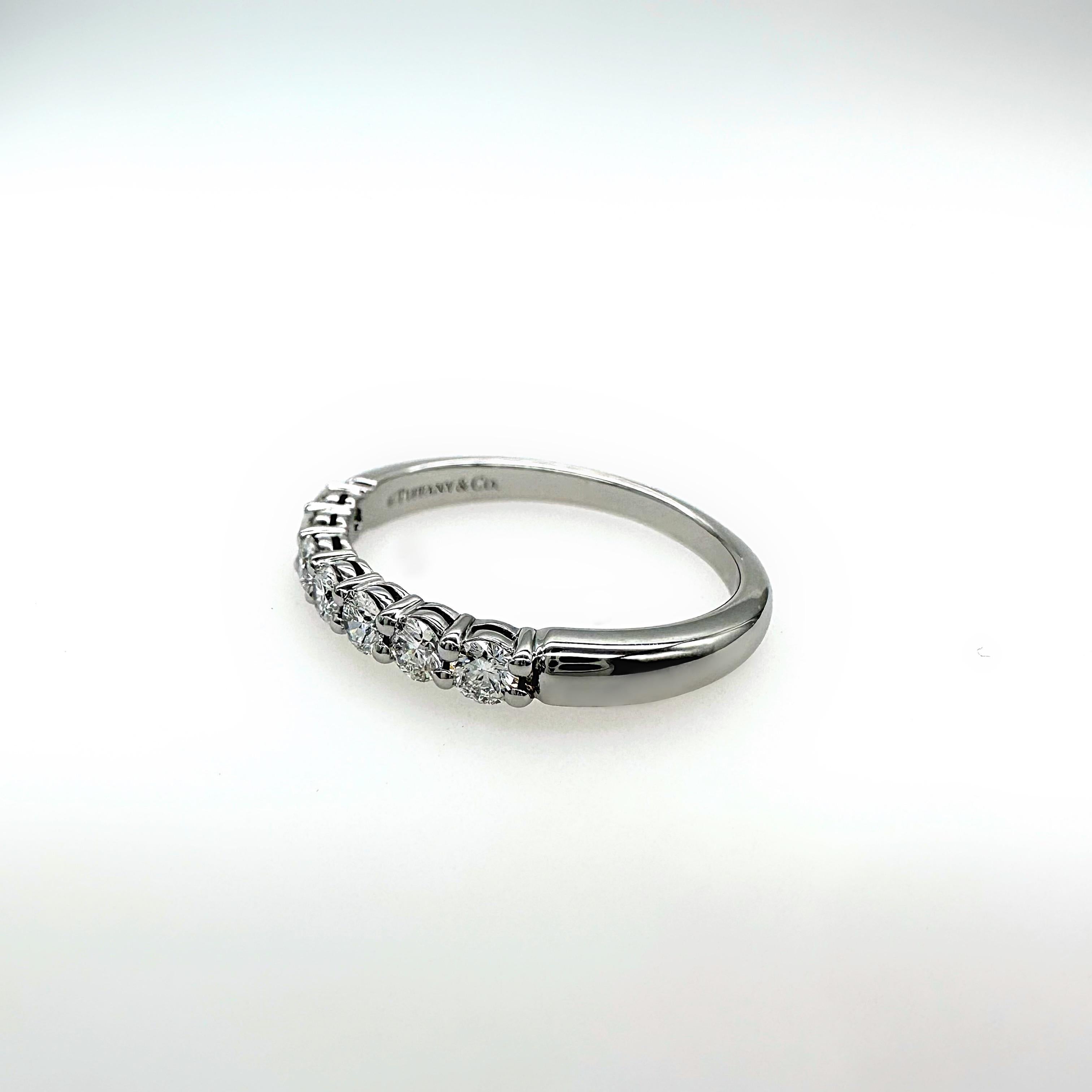 Tiffany & Co Forever Platinum Diamond Band Ring 3mm Half Circle Shared Prong For Sale 6