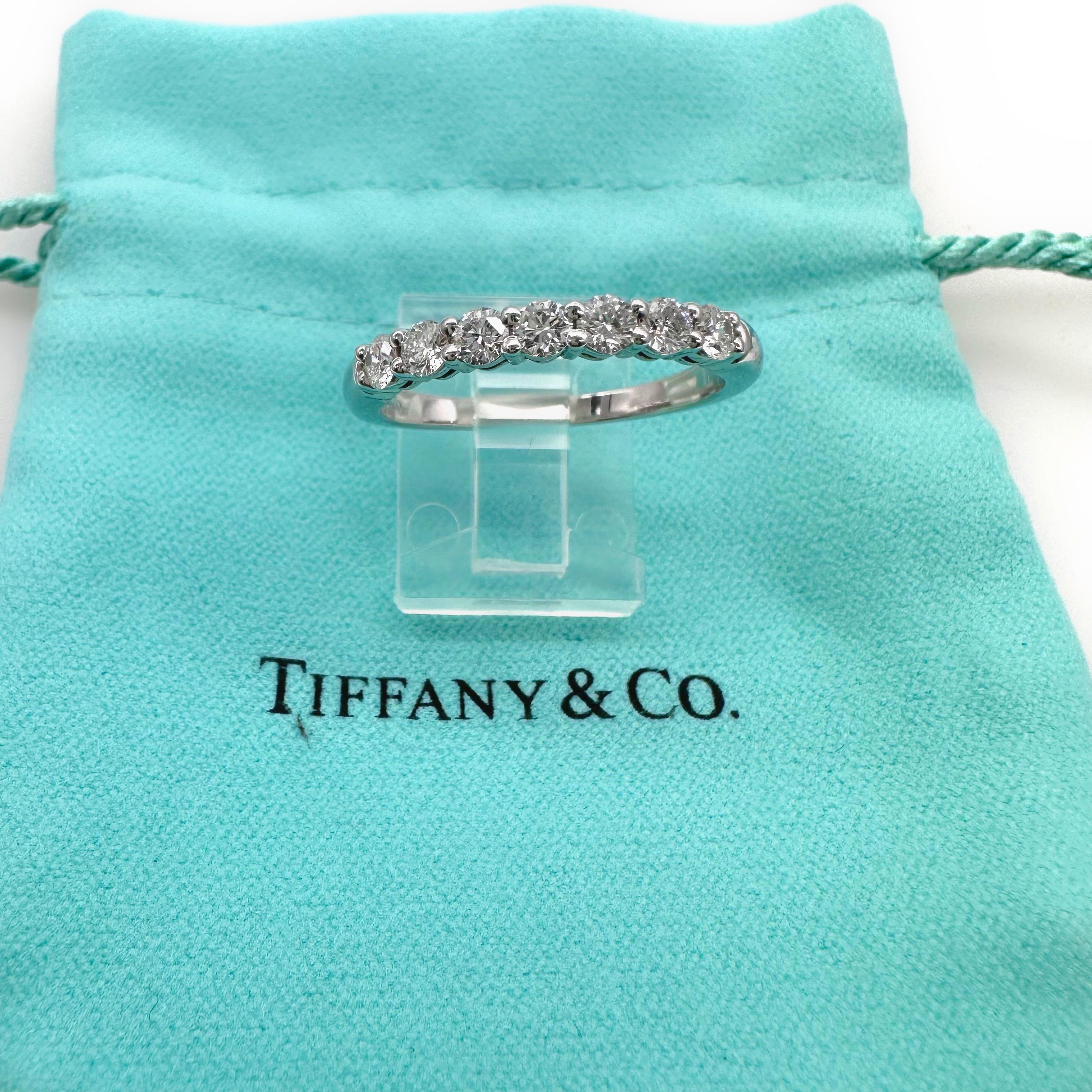 Tiffany & Co Forever Platinum Diamond Band Ring 3mm Half Circle Shared Prong For Sale 7