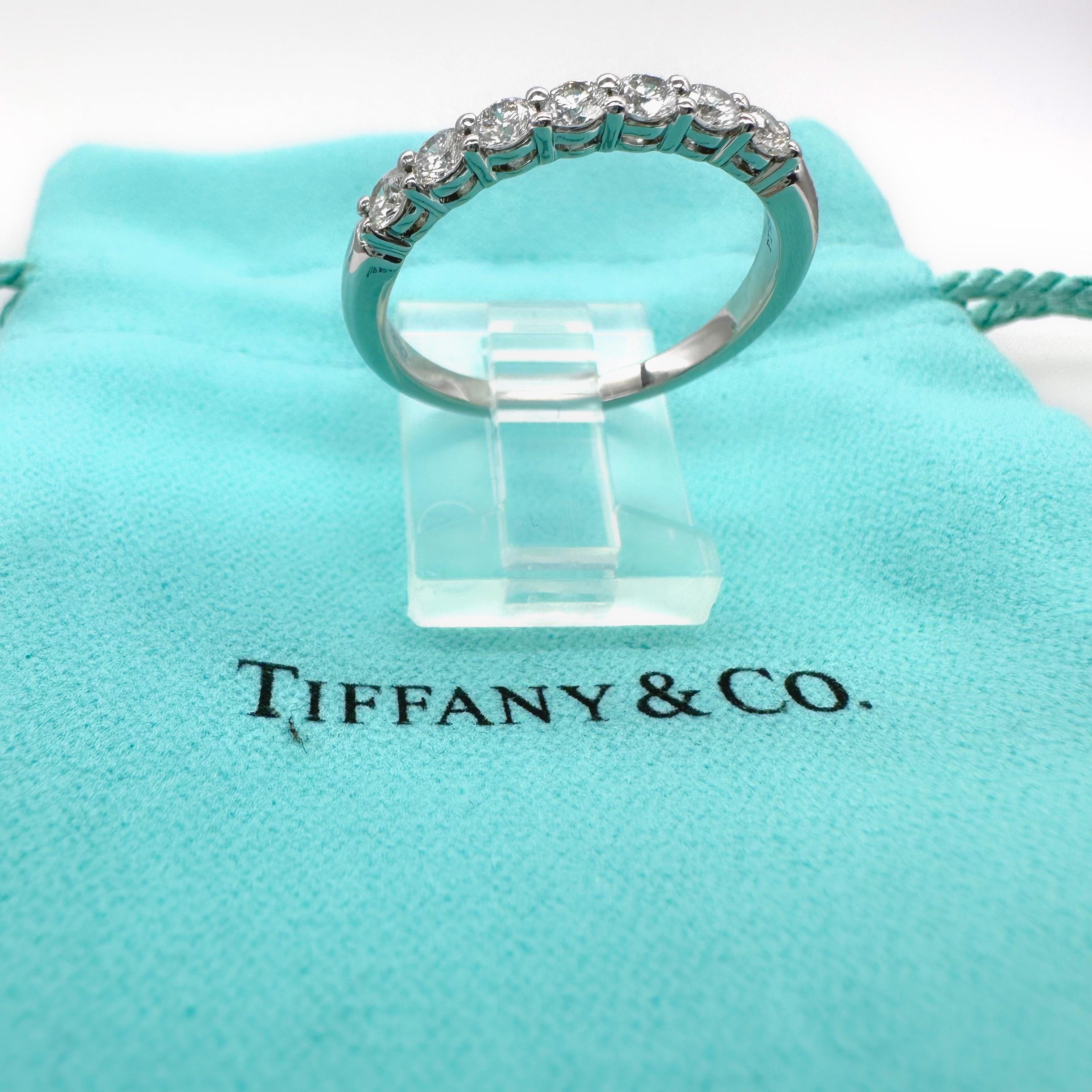 Tiffany & Co Forever Platinum Diamond Band Ring 3mm Half Circle Shared Prong For Sale 8