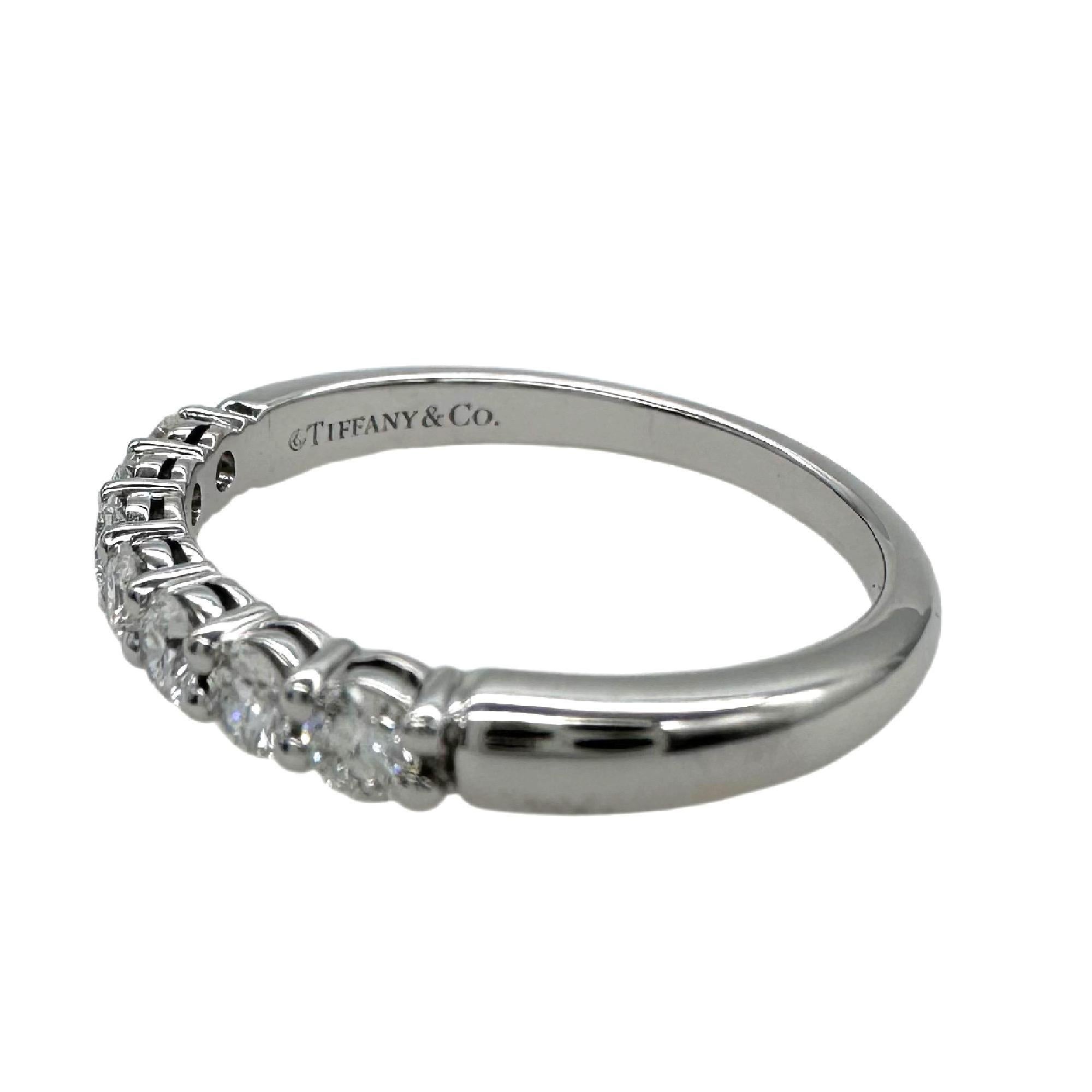 Tiffany & Co Forever Platinum Diamond Band Ring 3mm Half Circle Shared Prong In Excellent Condition For Sale In San Diego, CA