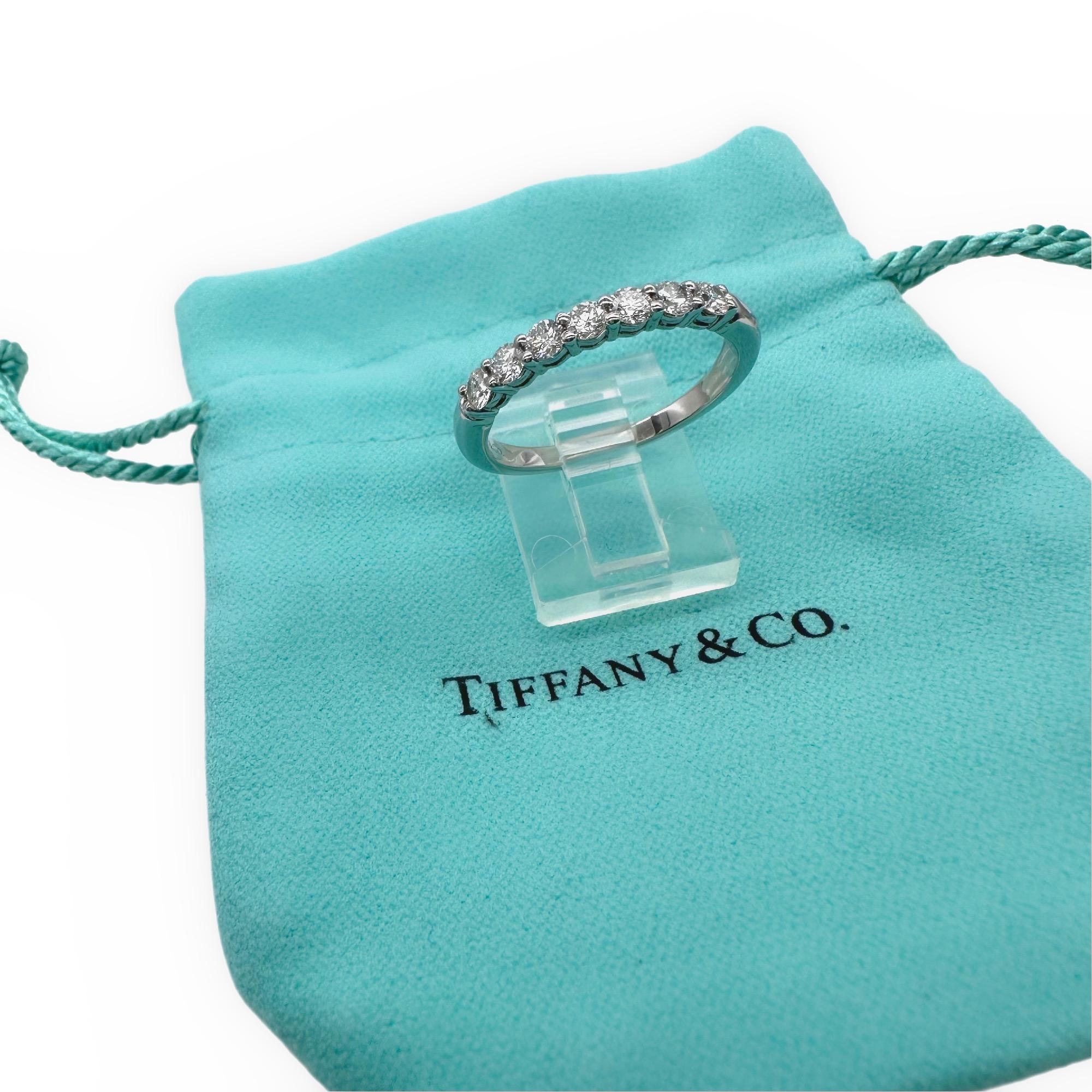 Women's Tiffany & Co Forever Platinum Diamond Band Ring 3mm Half Circle Shared Prong For Sale