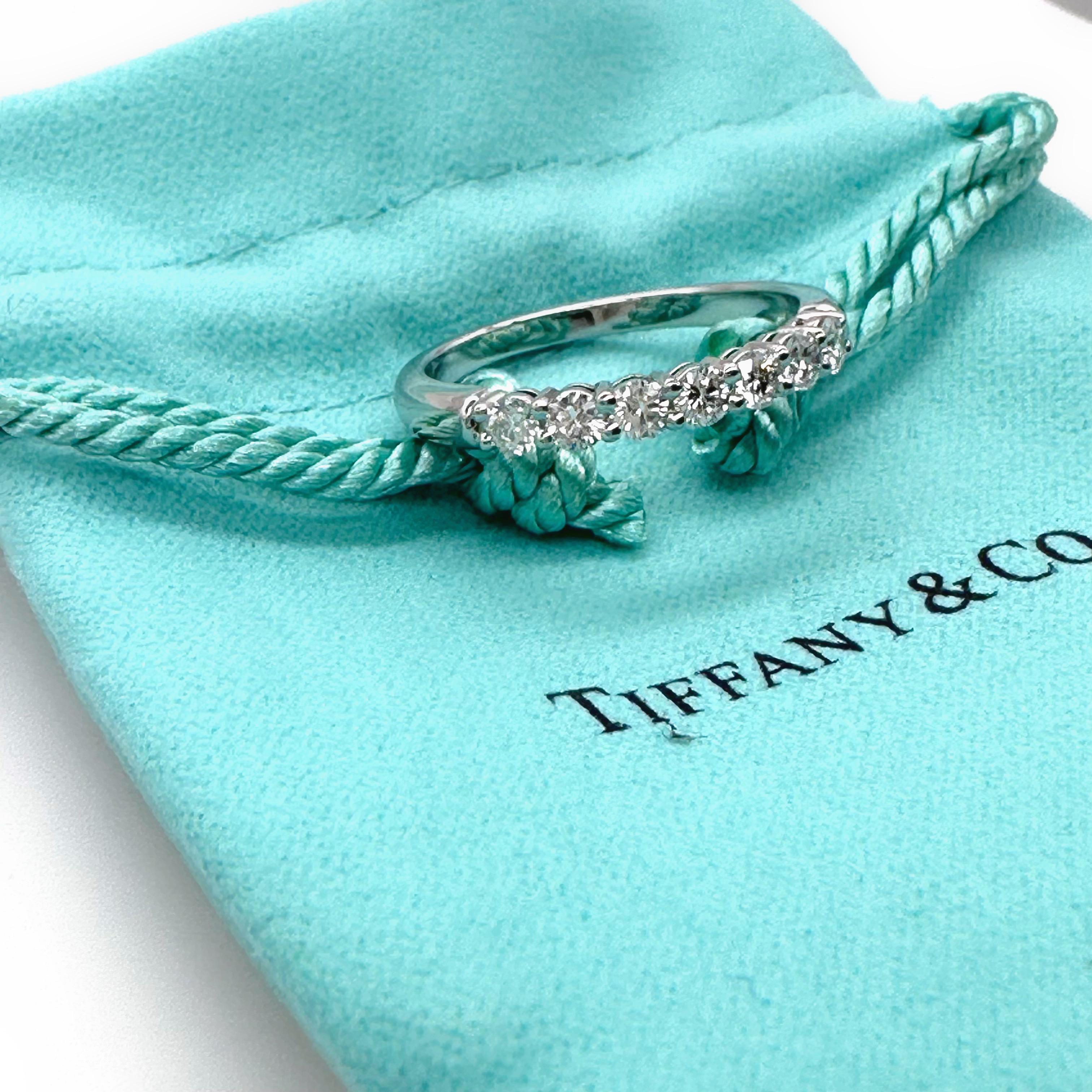 Tiffany & Co Forever Platinum Diamond Band Ring 3mm Half Circle Shared Prong For Sale 3