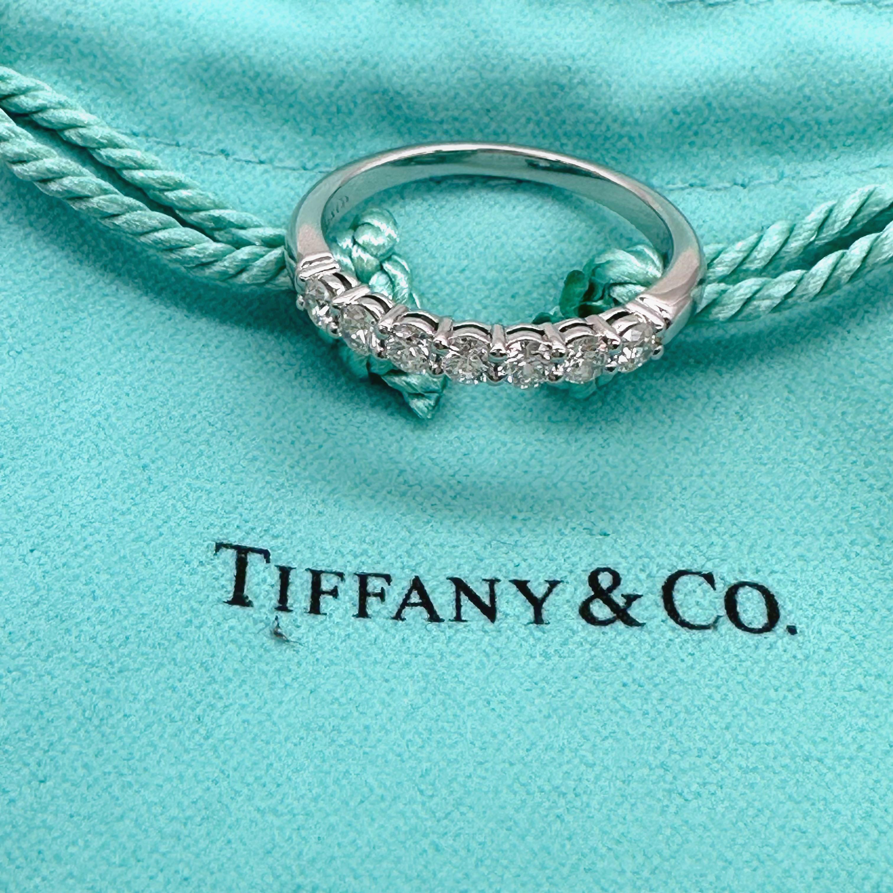 Tiffany & Co Forever Platinum Diamond Band Ring 3mm Half Circle Shared Prong For Sale 4