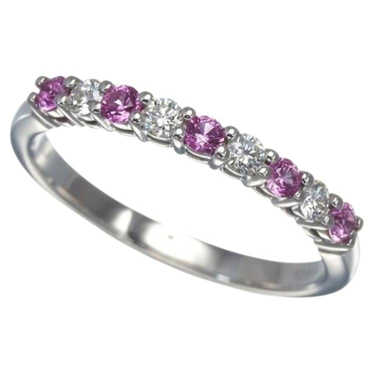TIFFANY & Co. Forever Platinum Diamond Pink Sapphire Embrace 2.2mm Band Ring 5.5
