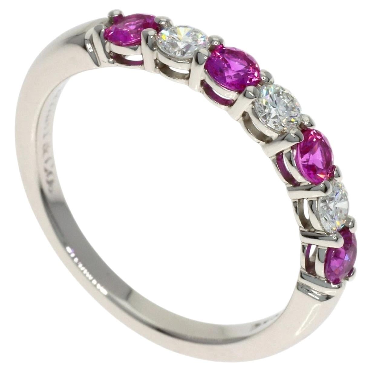 TIFFANY & Co. Forever Platinum Diamond Pink Sapphire Embrace 3mm Band Ring 6