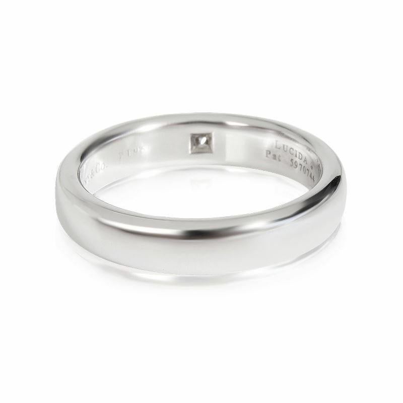 TIFFANY & Co. Forever Platinum Lucida Diamond 4mm Wedding Band Ring 5.5 In Excellent Condition For Sale In Los Angeles, CA