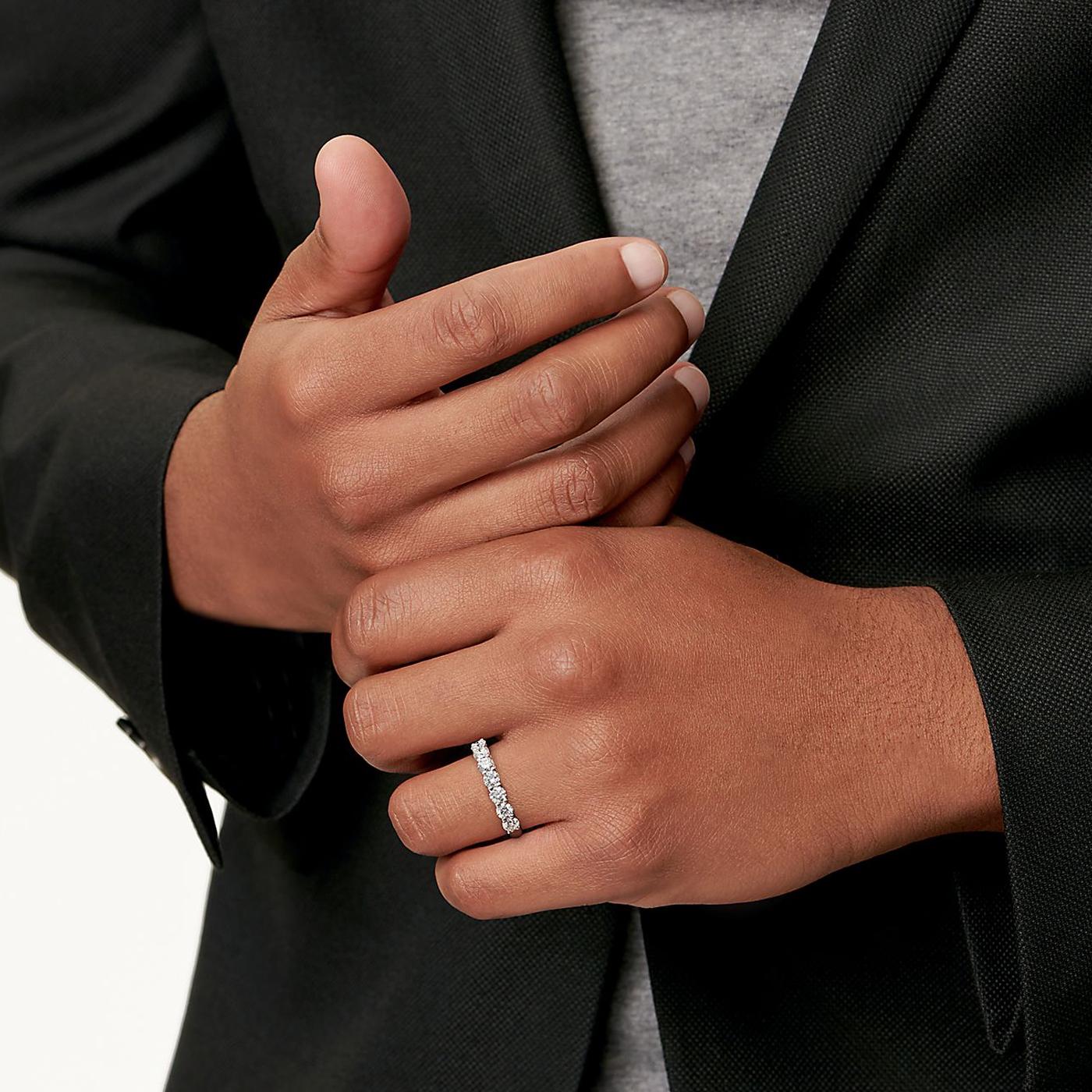 Round Cut Tiffany & Co. Forever Ring Platinum Band with Half-Circle Radiant Round Diamonds For Sale