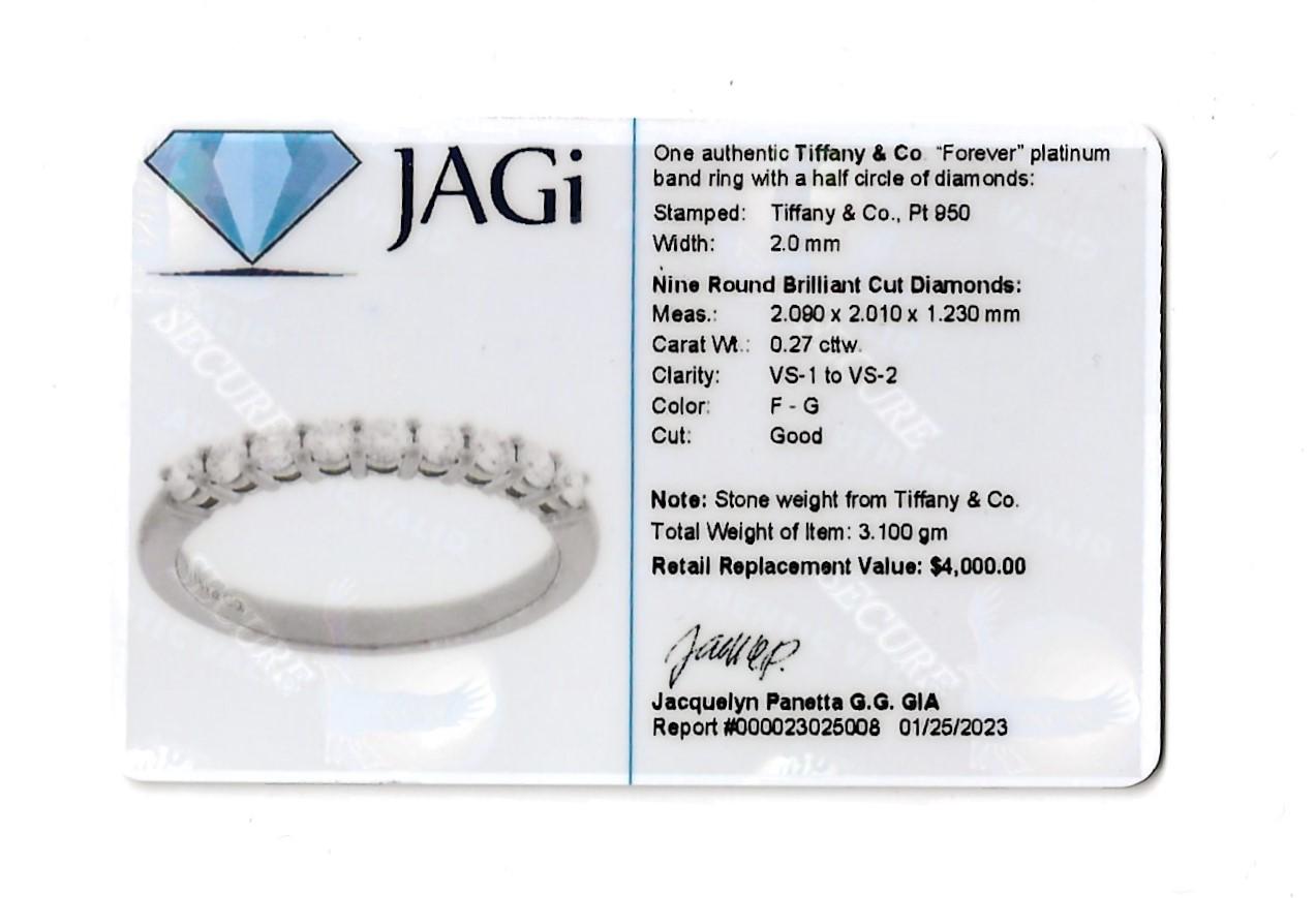 Tiffany & Co. Forever Semi Eternity Diamond Wedding Band Ring Platinum 4.5 For Sale 9