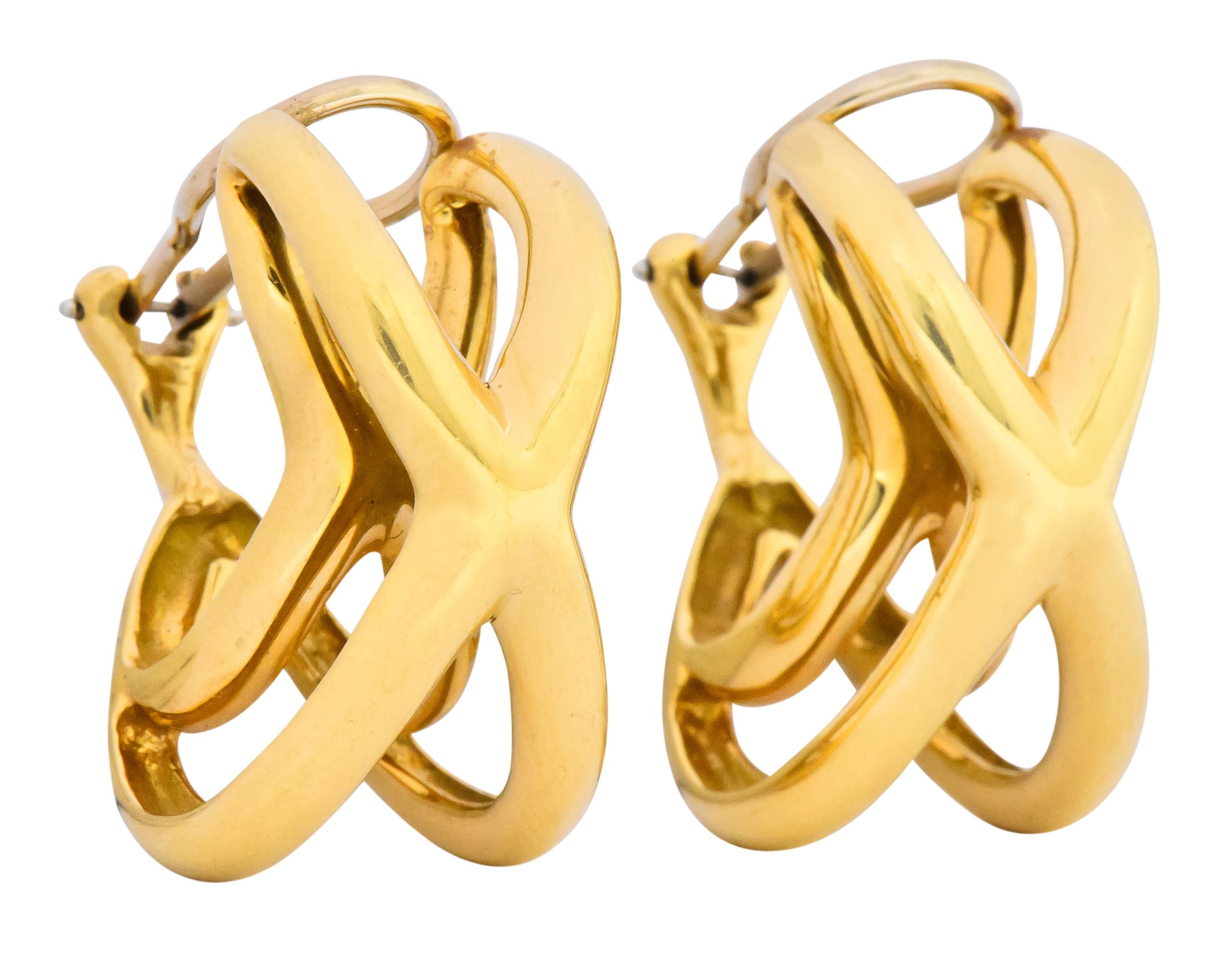 Modernist Tiffany & Co. Forever X 18 Karat Gold Ear-Clip Earrings