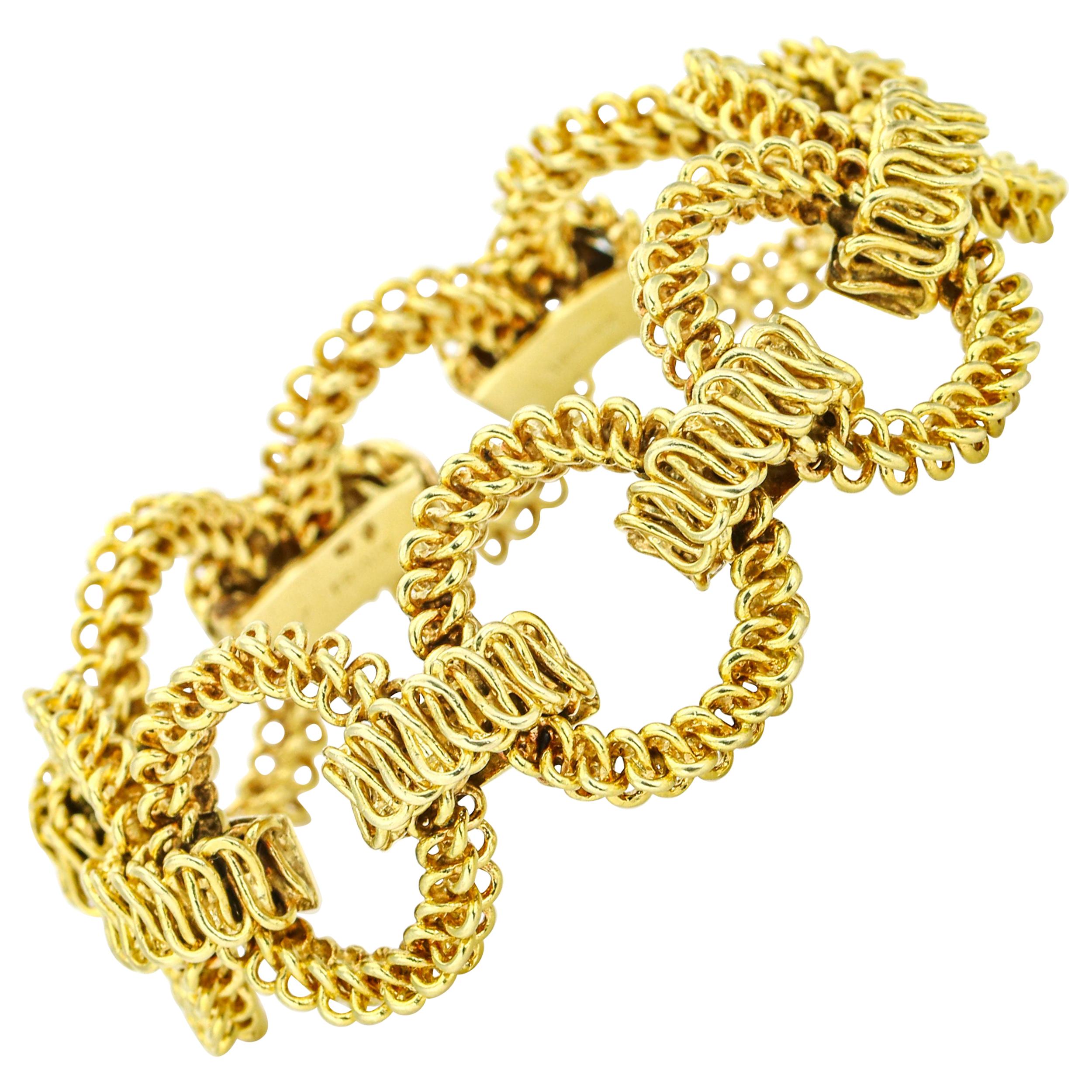 Tiffany & Co. France 18 Karat Yellow Gold Textured Open Link Bracelet For Sale