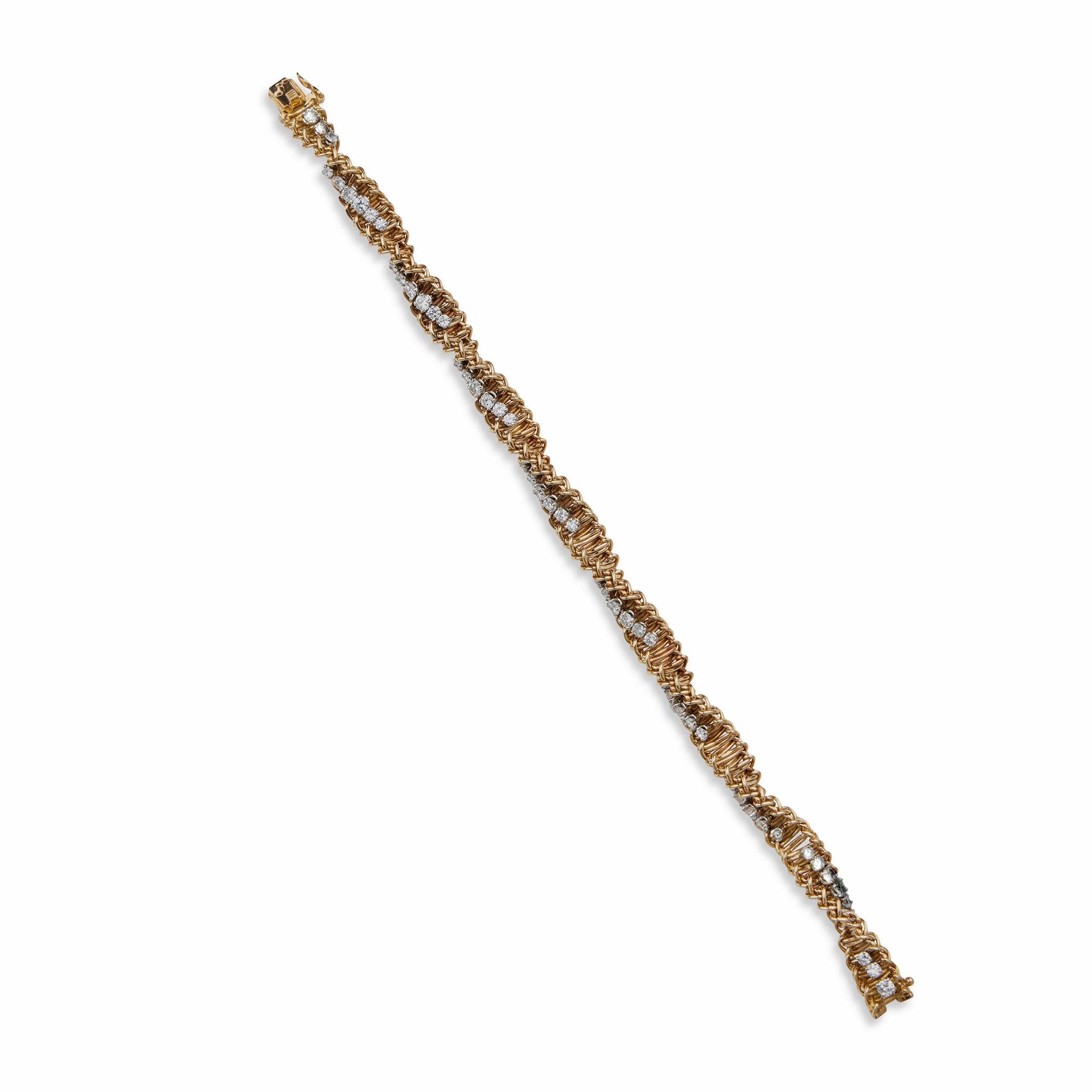 Brilliant Cut Tiffany & Co. France 18K Gold and Diamond Ropetwist Bracelet For Sale