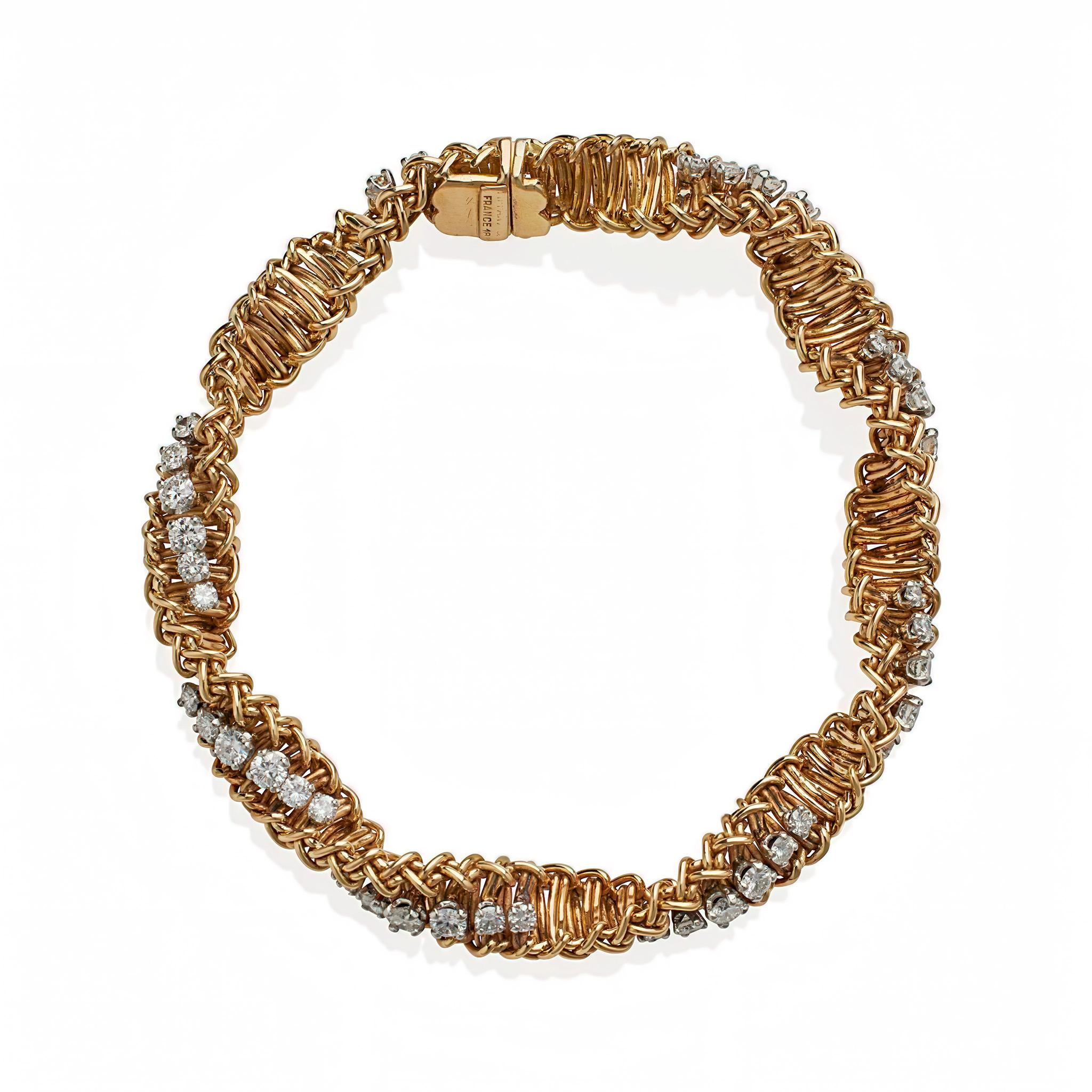 Tiffany & Co. Frankreich 18K Gold und Diamant Ropetwist-Armband im Zustand „Hervorragend“ im Angebot in New York, NY