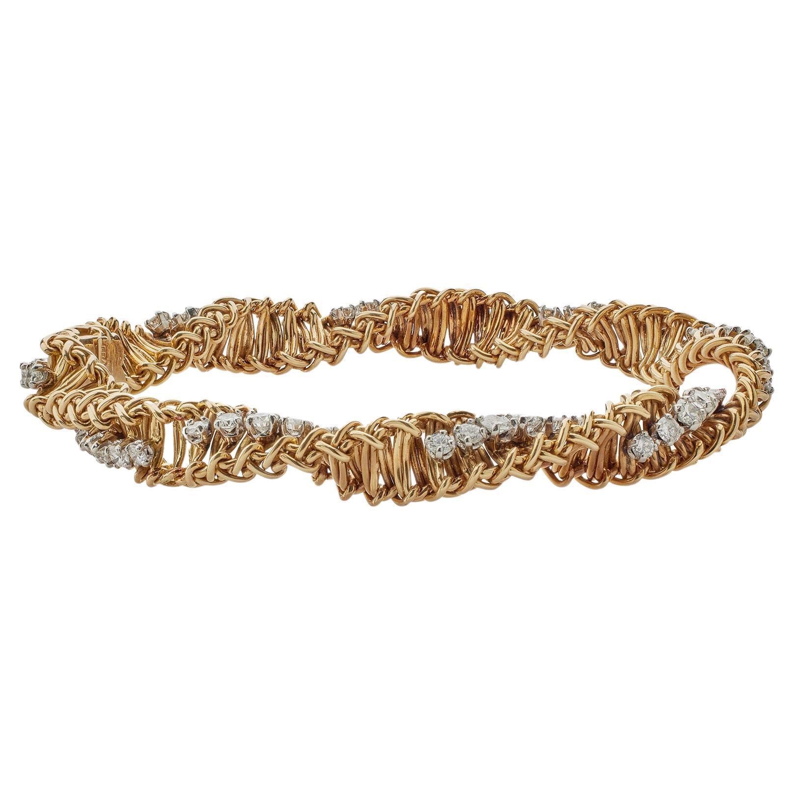 Tiffany & Co. France 18K Gold and Diamond Ropetwist Bracelet For Sale