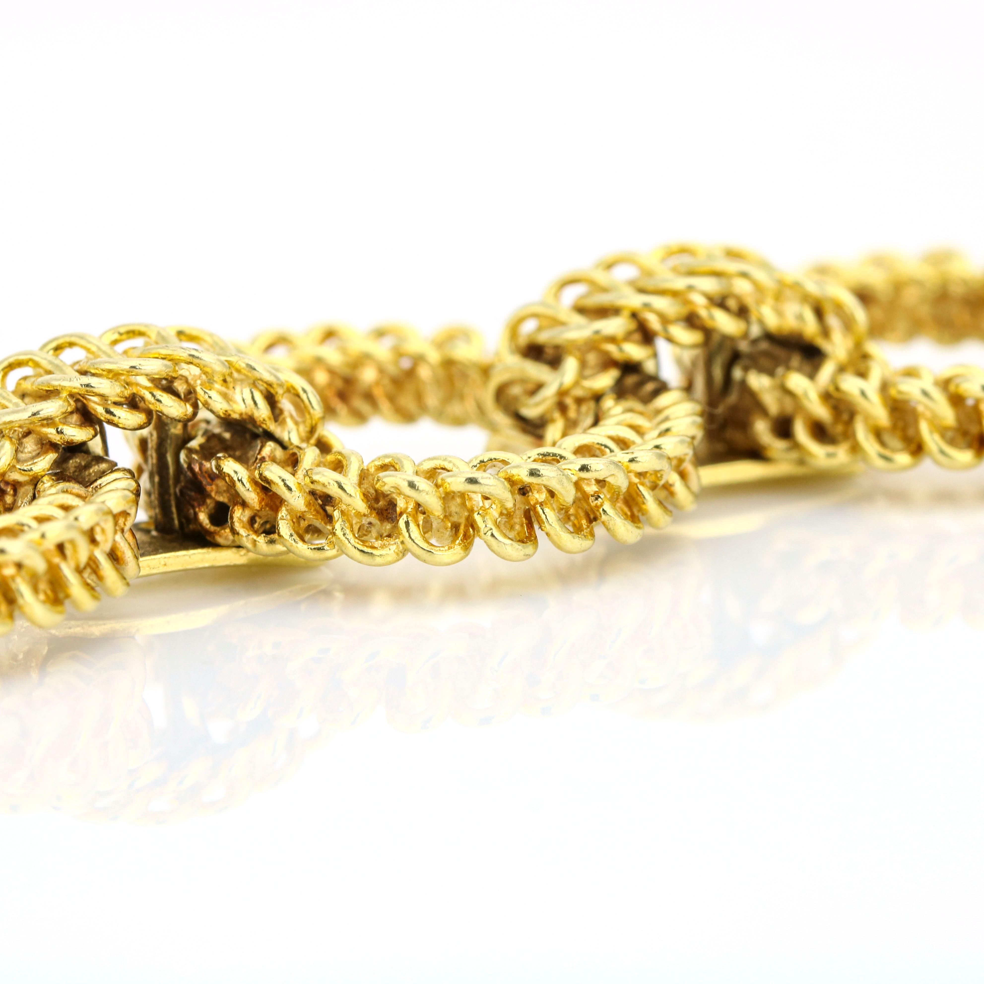 Retro Tiffany & Co. France 18 Karat Yellow Gold Textured Open Link Bracelet For Sale