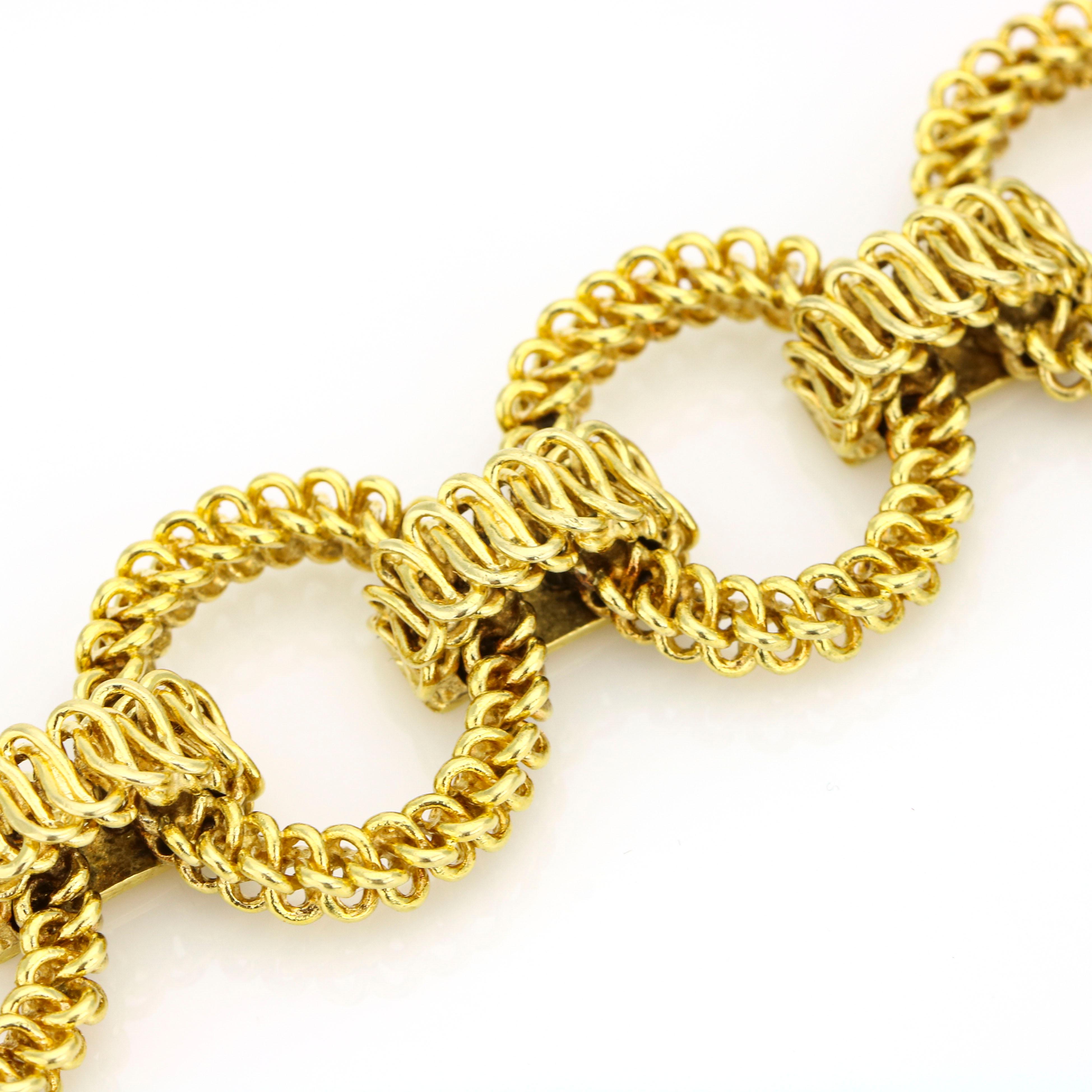 Tiffany & Co. France 18 Karat Yellow Gold Textured Open Link Bracelet In Good Condition For Sale In Fort Lauderdale, FL