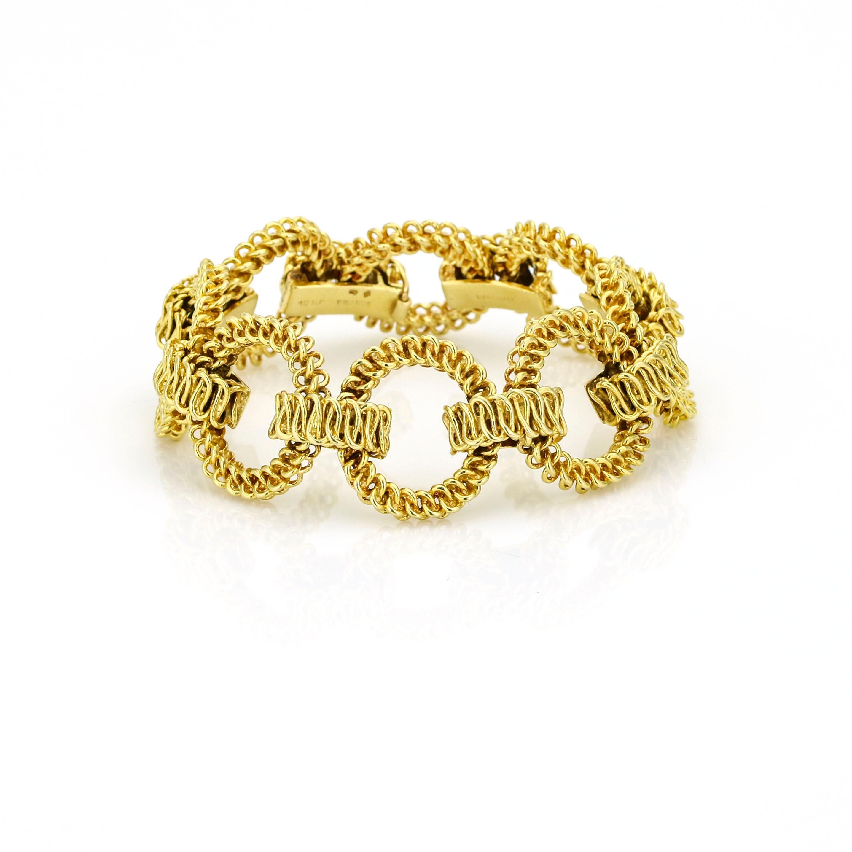 Tiffany & Co. France 18 Karat Yellow Gold Textured Open Link Bracelet For Sale 1