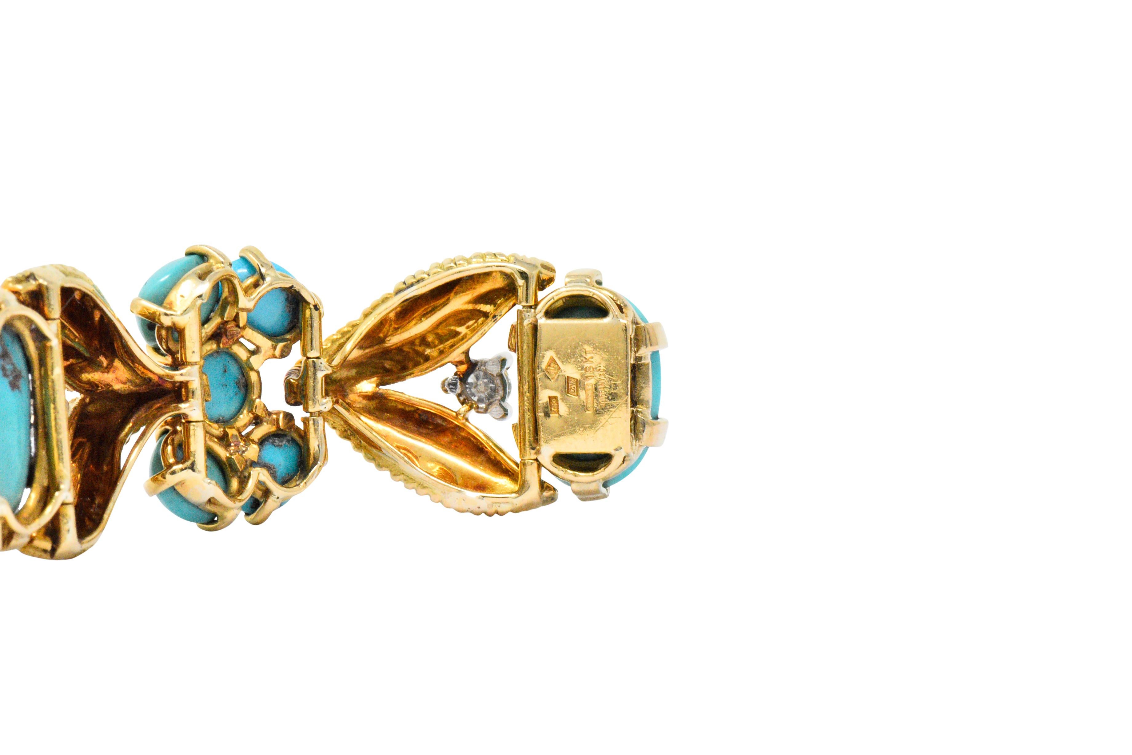 Tiffany & Co. France 1950s Diamond Turquoise Platinum 18 Karat Gold Bracelet 1