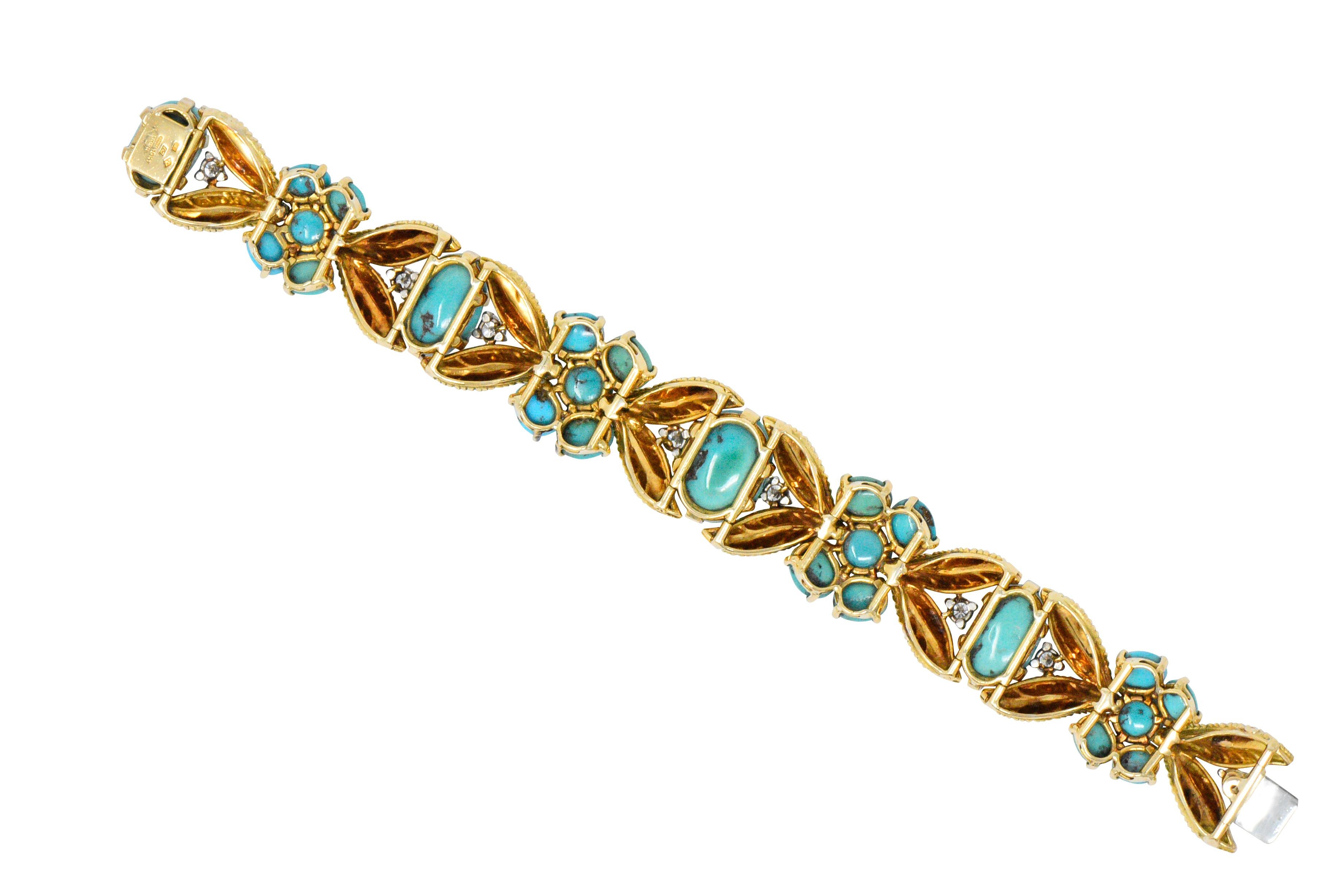 Tiffany & Co. France 1950s Diamond Turquoise Platinum 18 Karat Gold Bracelet 2