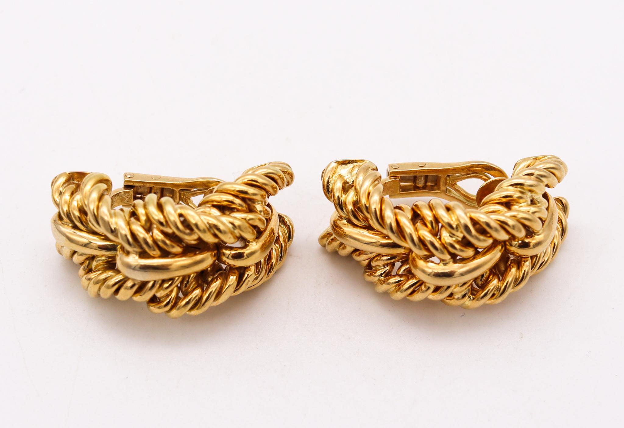Women's Tiffany & Co France 1970 Donald Claflin Rope Clips Earrings in 18Kt Yellow Gold