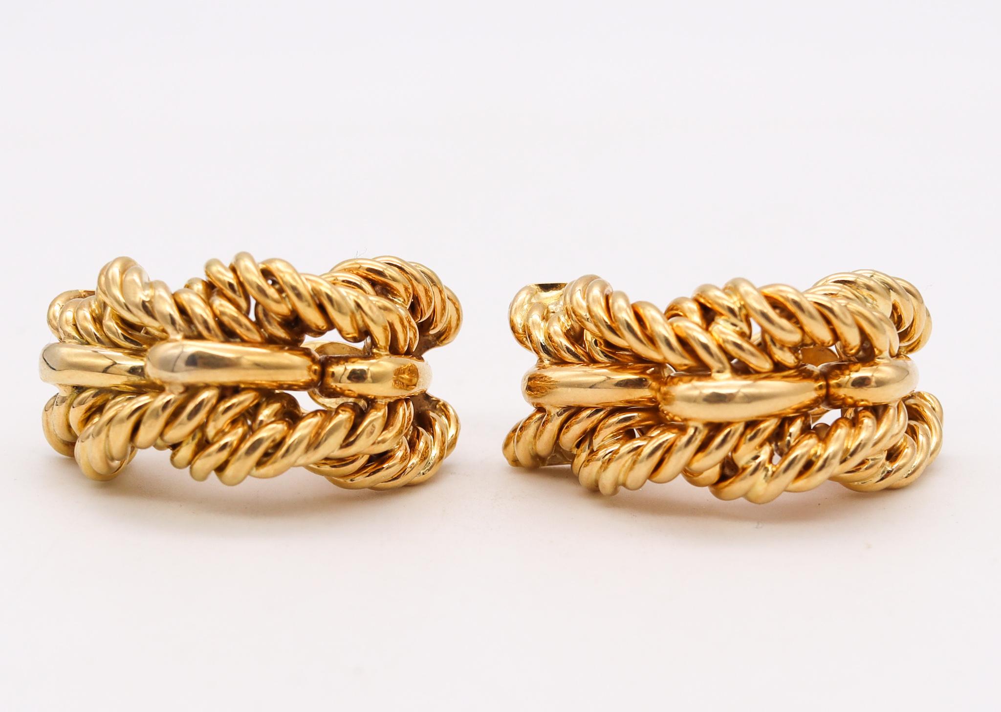 Tiffany & Co France 1970 Donald Claflin Rope Clips Earrings in 18Kt Yellow Gold 1