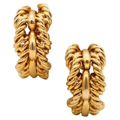 Tiffany & Co France 1970 Donald Claflin Rope Clips Earrings in 18Kt Yellow Gold