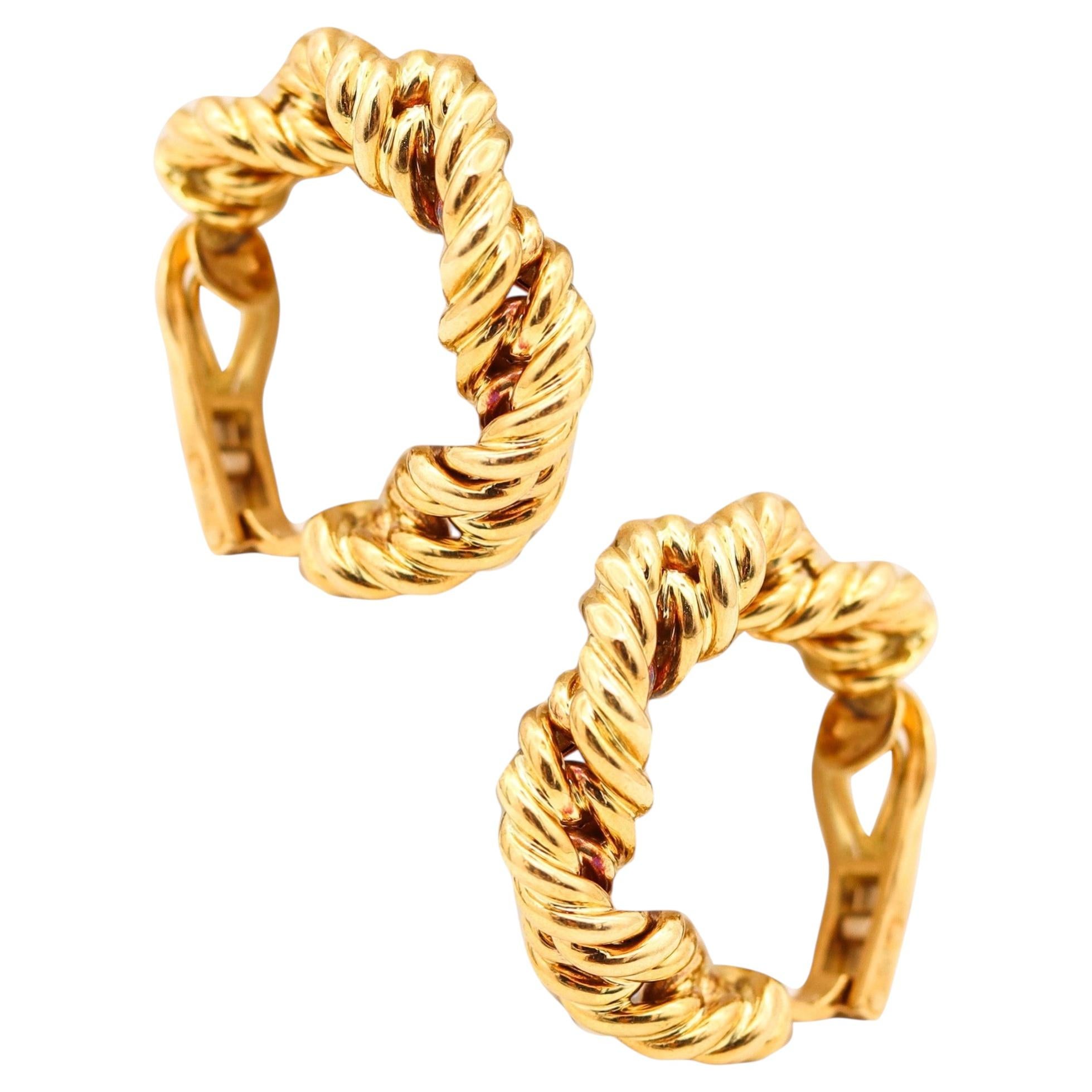 TIFFANY & CO. France 1973 Donald Claflin Twisted Hoops Earrings In 18Kt Yellow
