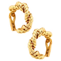 TIFFANY & CO. France 1973 Donald Claflin Twisted Hoops Earrings In 18Kt Yellow