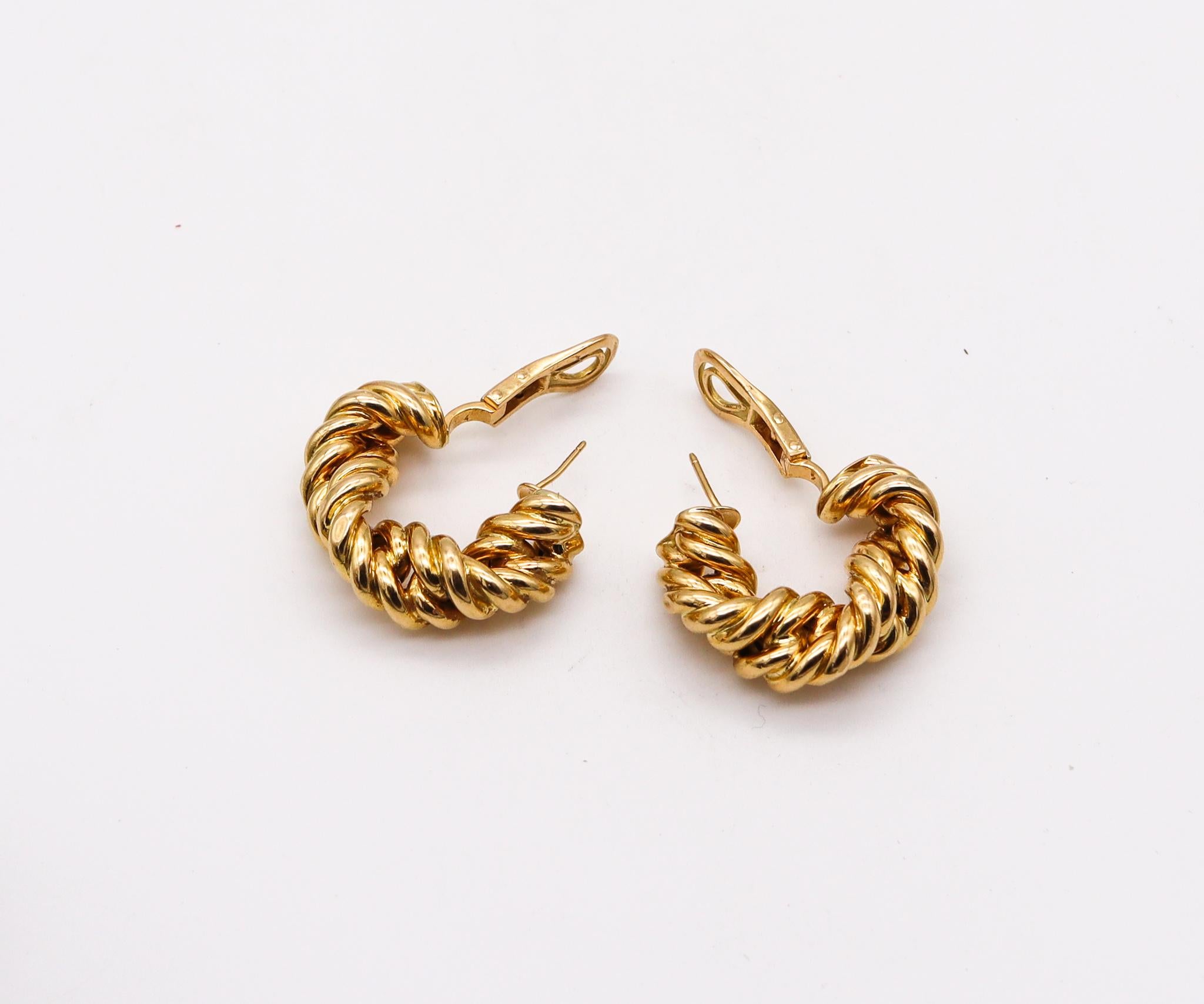 Tiffany & Co. France 1973 Donald Claflin Twisted Ropes Hoops Earrings 18k Gold In Excellent Condition In Miami, FL