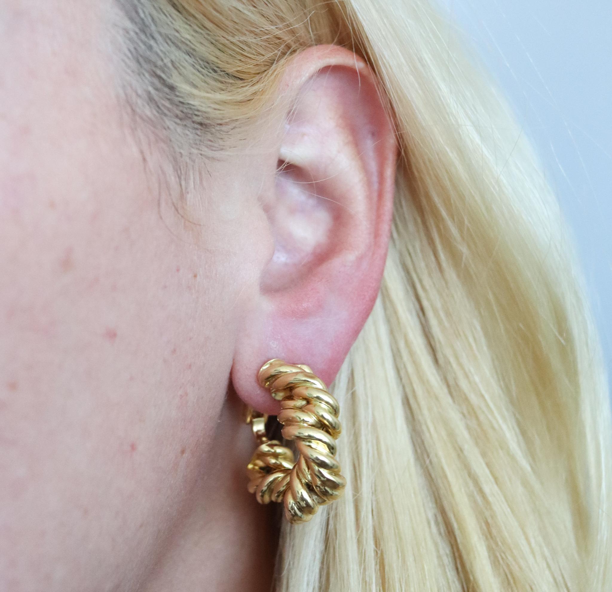 Women's Tiffany & Co. France 1973 Donald Claflin Twisted Ropes Hoops Earrings 18k Gold