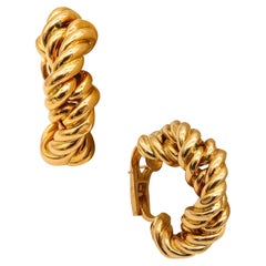 Retro Tiffany & Co. France 1973 Donald Claflin Twisted Ropes Hoops Earrings 18k Gold