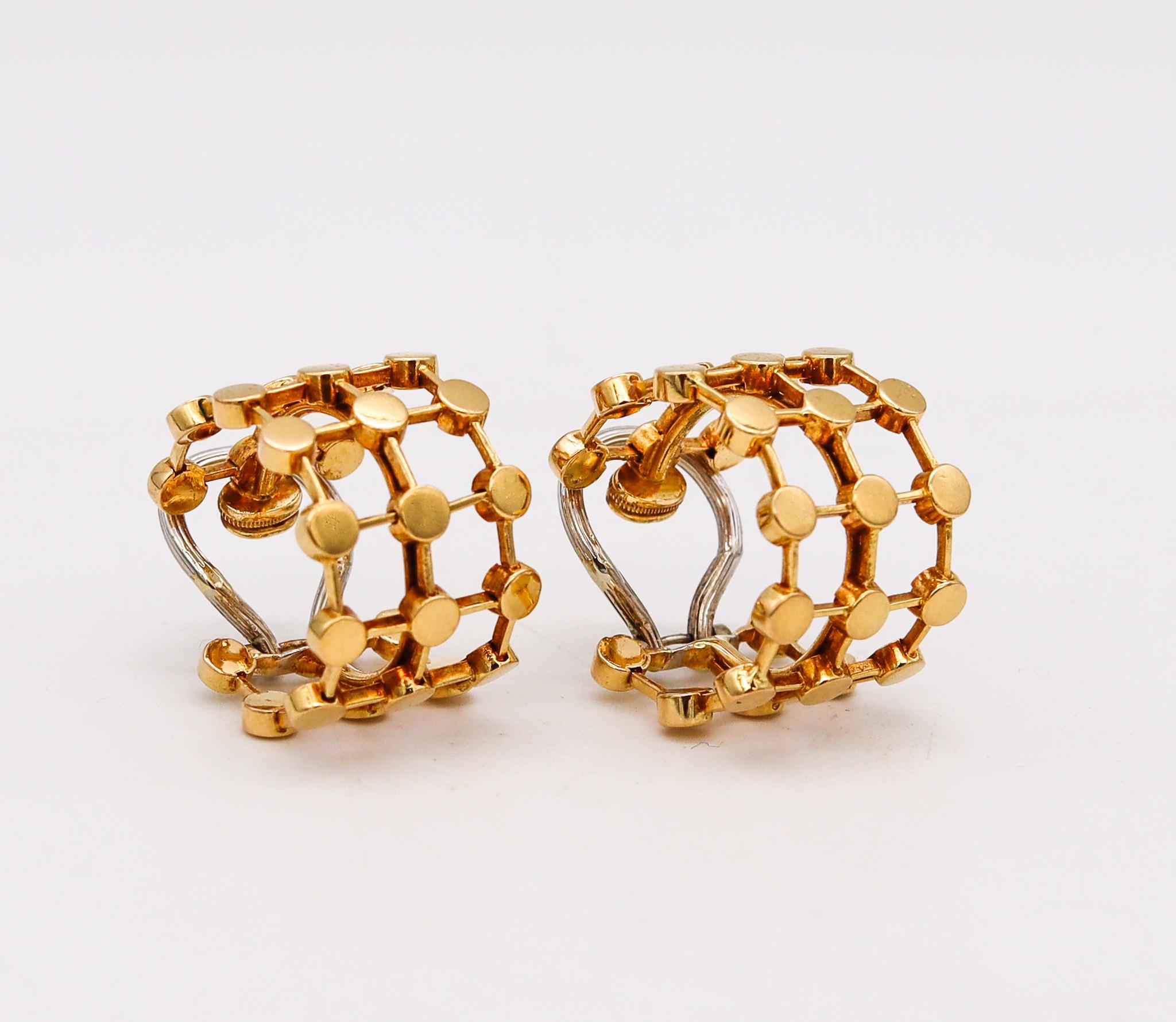 Pair of hoop earrings designed by Paloma Picasso for Tiffany & Co.

Very rare collector's pieces, created in Paris France by Paloma Picasso back in the 1980. These pair of inedit hoop earrings are most probably prototypes crafted in solid yellow