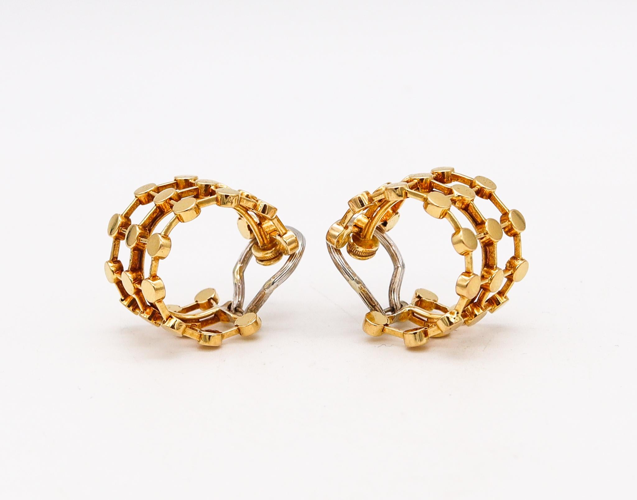 Modernist Tiffany & Co. France 1980 Paloma Picasso Geometric Hoop Earrings in 18Kt Gold For Sale