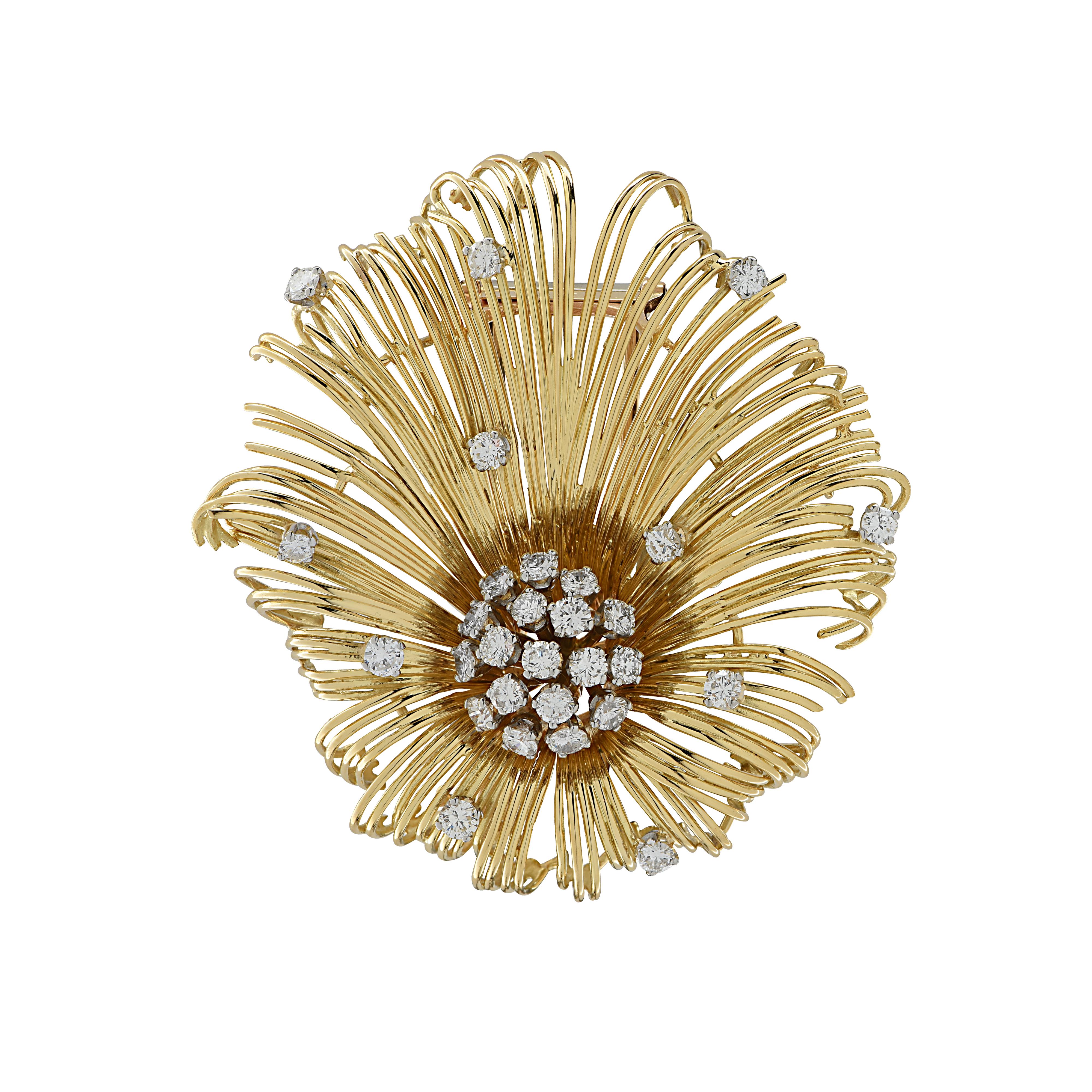 Modern Tiffany & Co. France 2.5 Carat Diamond Flower Brooch Pin