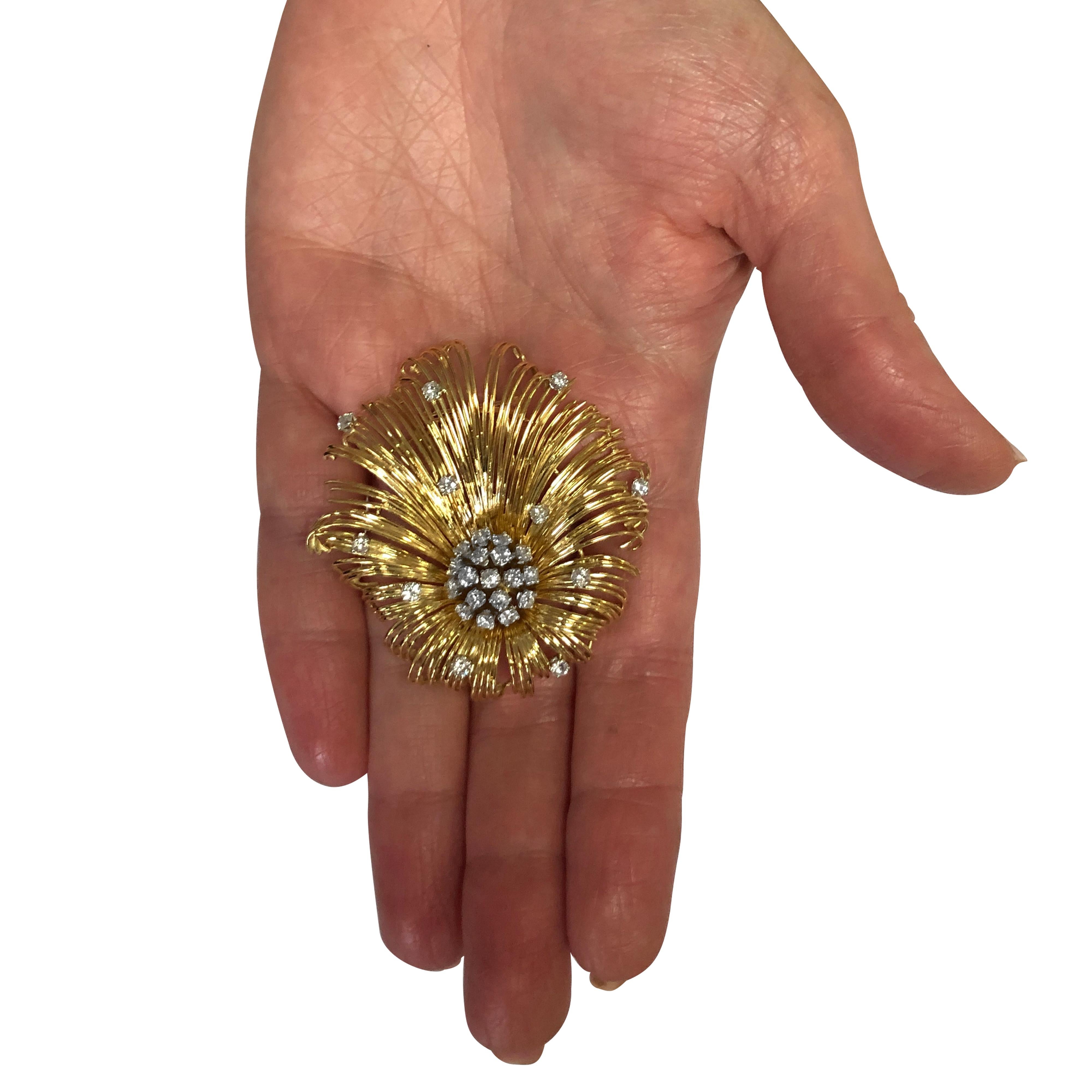Round Cut Tiffany & Co. France 2.5 Carat Diamond Flower Brooch Pin