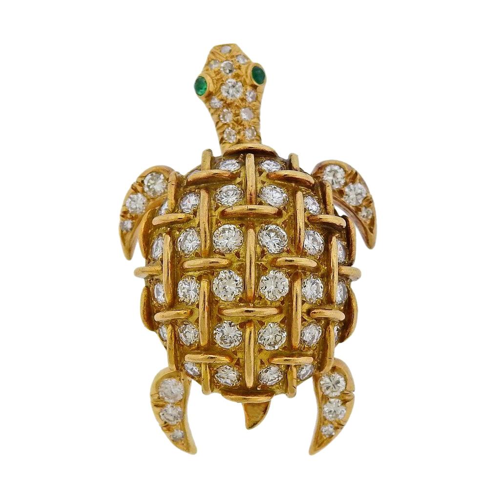 Tiffany & Co. France Diamond Emerald Gold Turtle Brooch Pin