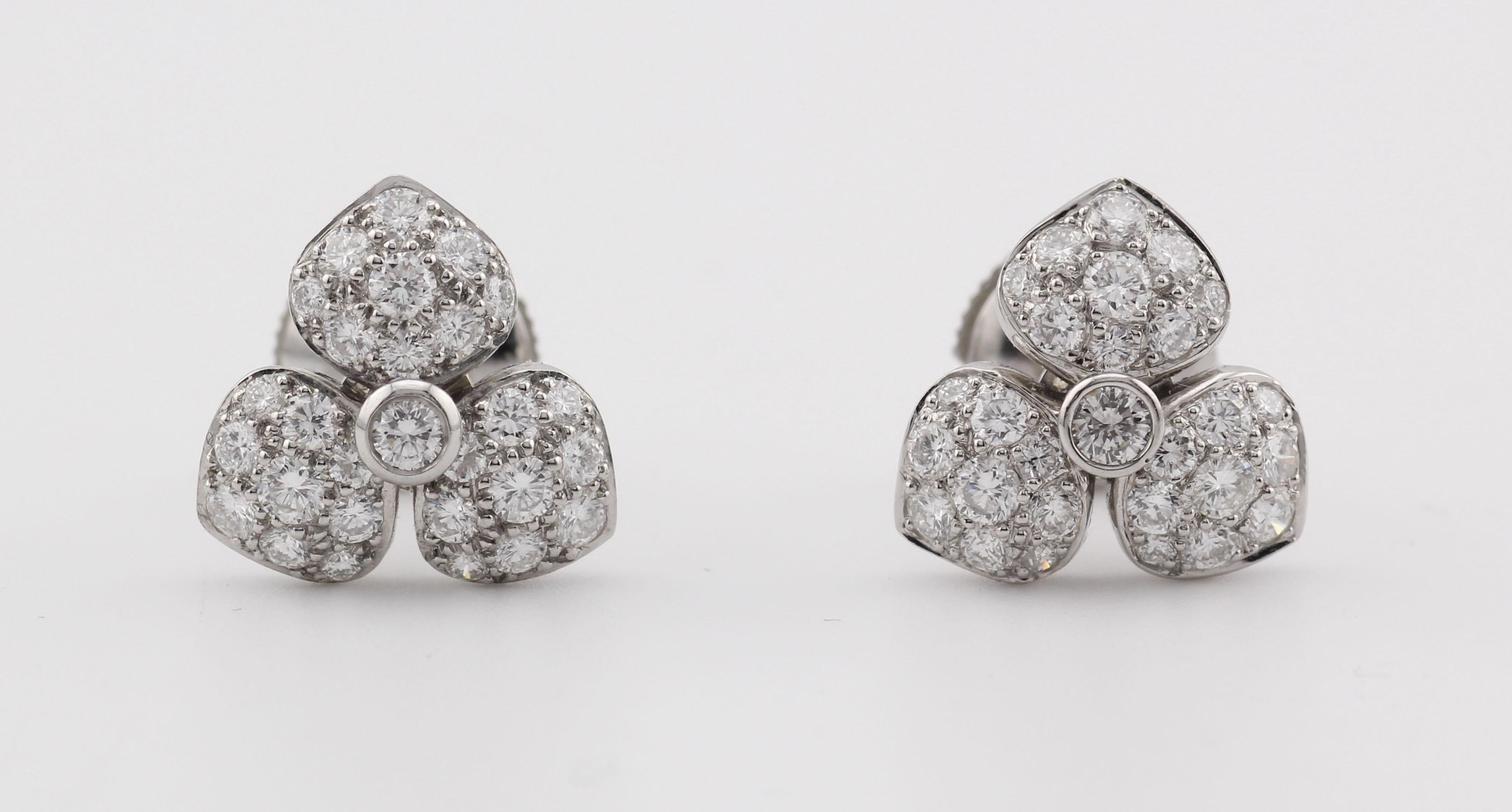The Tiffany & Co. France Diamond Platinum Pt950 Clover Stud Earrings are a timeless symbol of elegance and good fortune. Made in France and crafted from the finest platinum PT950, these earrings feature an exquisite three-leaf clover design,