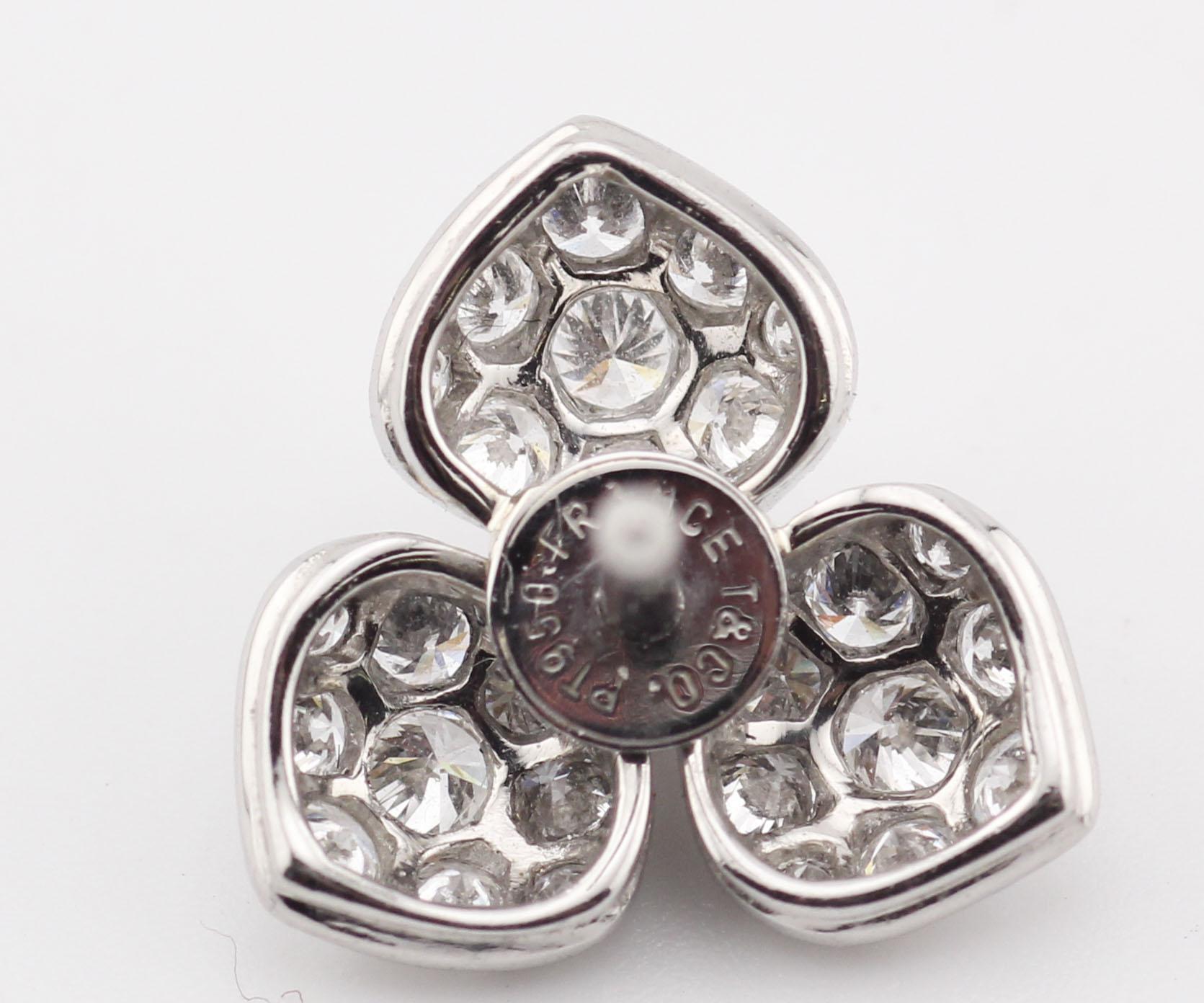 Women's Tiffany & Co. France Diamond Platinum Pt950 Clover Stud Earrings For Sale