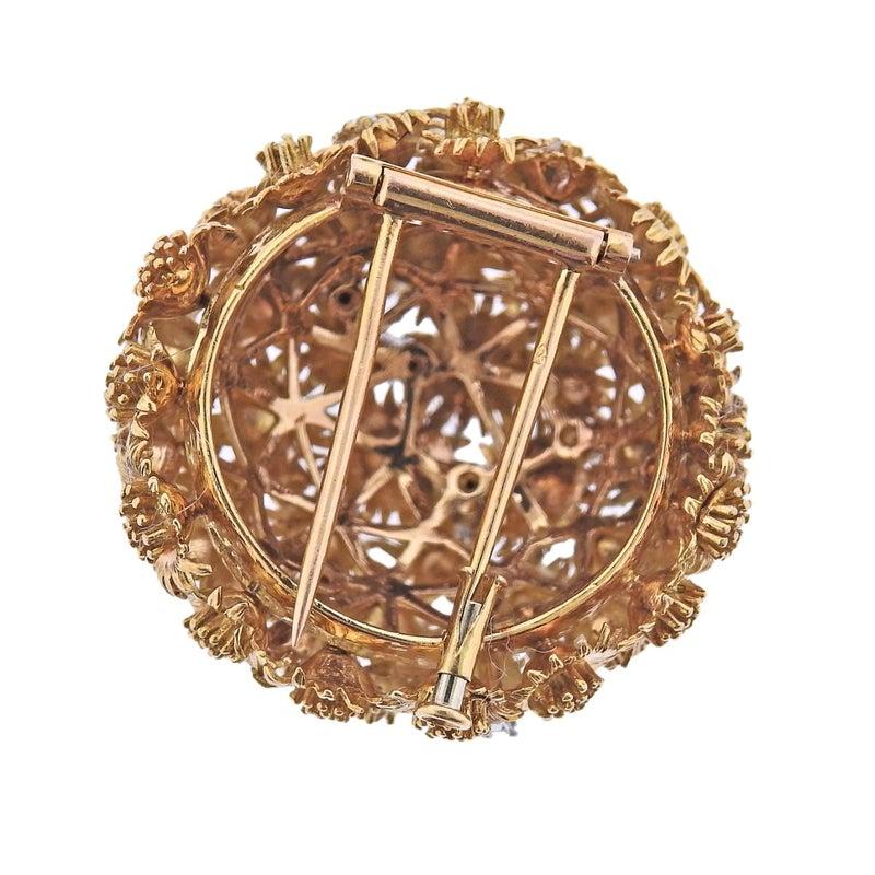 Round Cut Tiffany & Co France Gold Diamond Brooch Pin For Sale