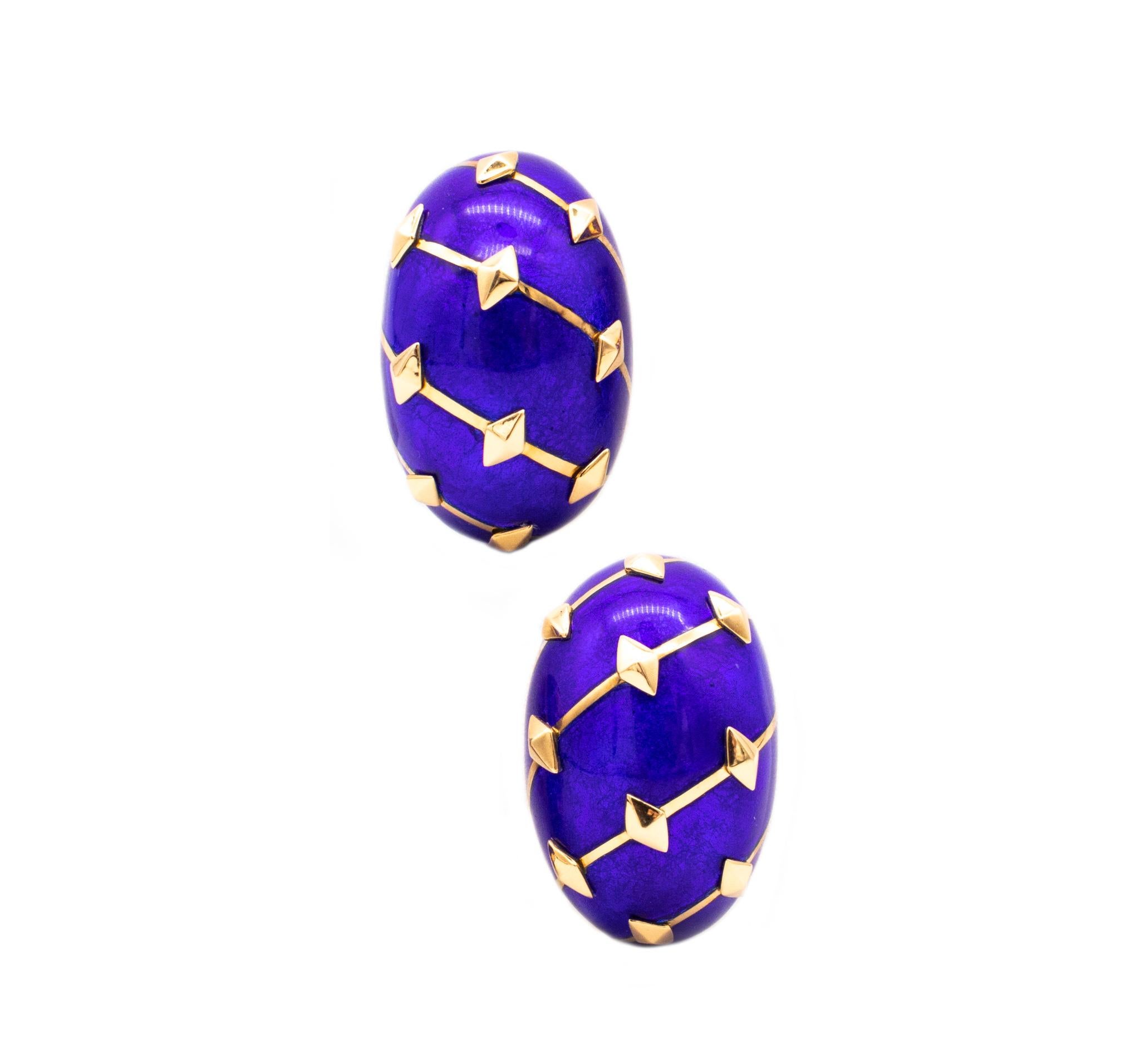 Rare earrings designed by Jean Schlumberger for tiffany & co.

This pair has been created at the prestigious Jean Schlumberger studios in Paris, France. They are part of the Schlumberger collection called lozenge, in reference to the triangles in