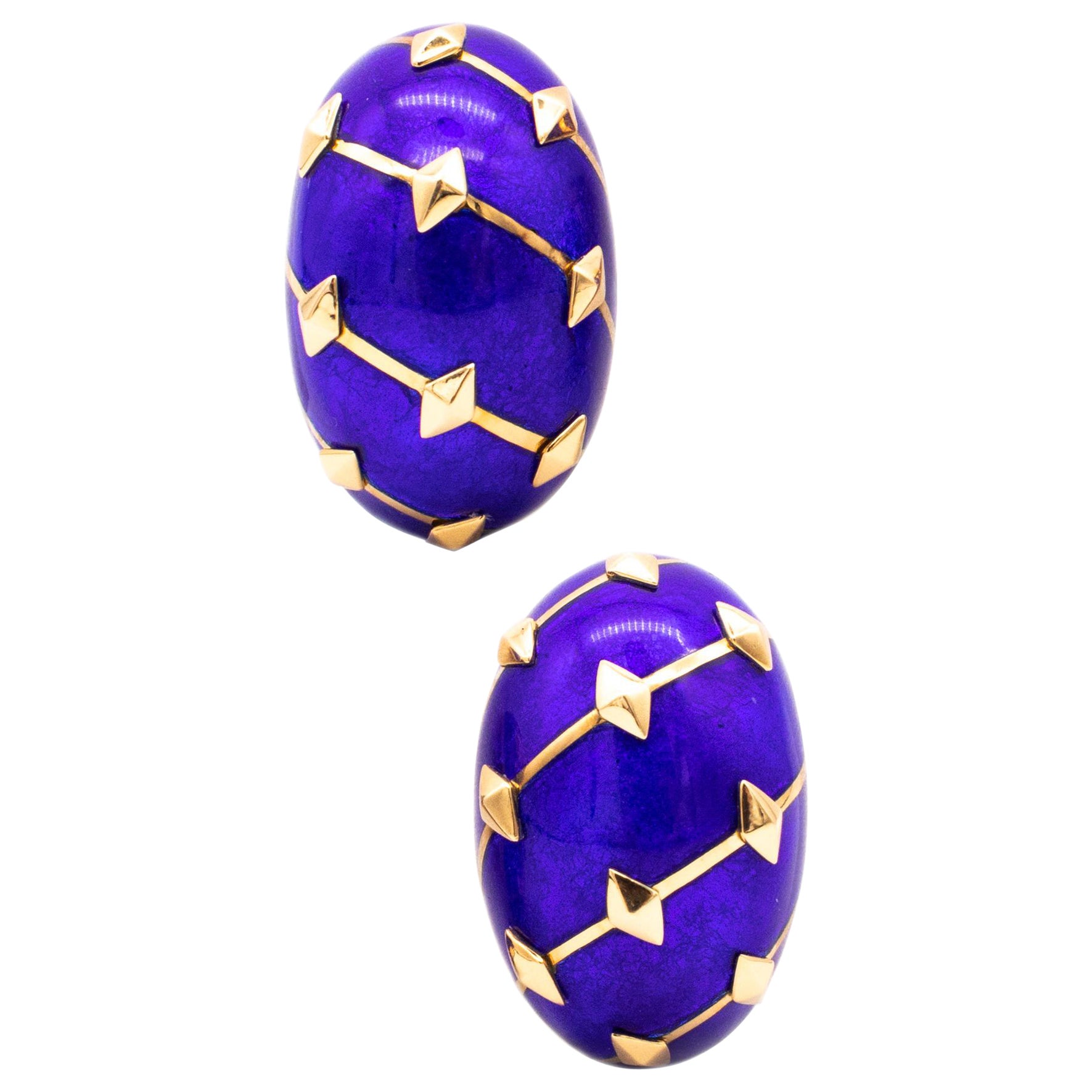 Tiffany 
Co France Jean Schlumberger Lozenge Earrings in 18Kt With Blue Enamel