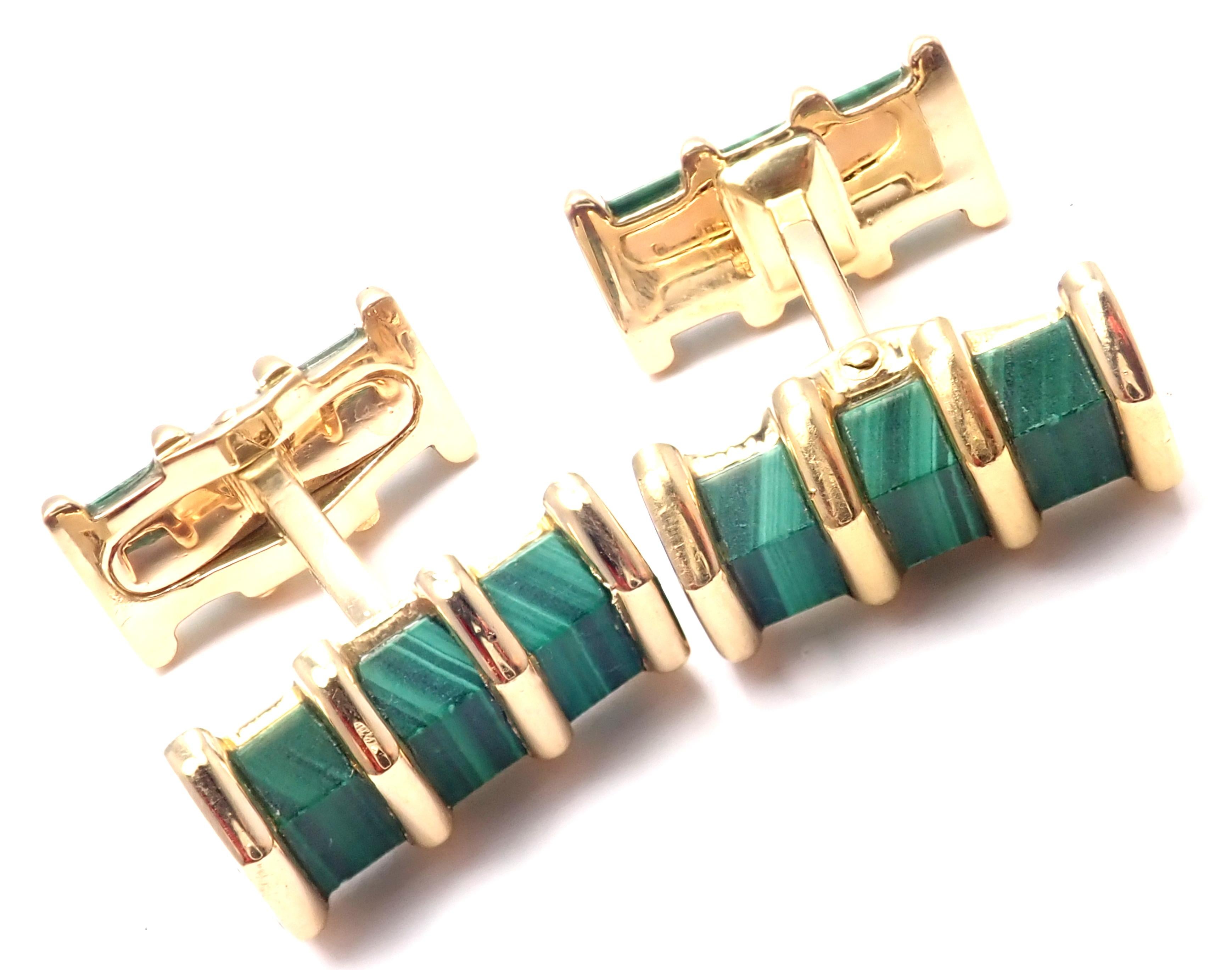 Tiffany & Co France Malachite Yellow Gold Cufflinks 1