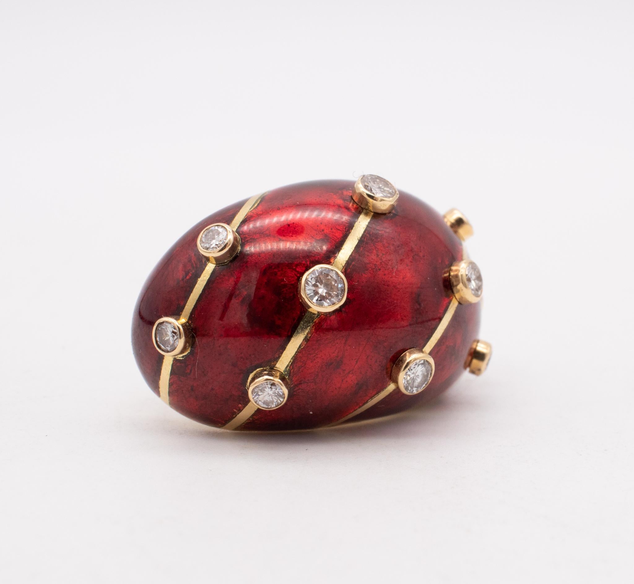 Modernist Tiffany & Co. France Schlumberger 18kt Banana Earrings Red Enamel and Diamonds