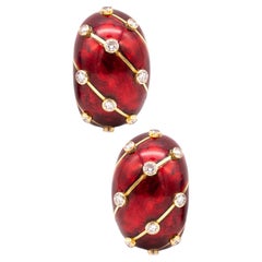 Tiffany & Co. France Schlumberger 18kt Banana Earrings Red Enamel and Diamonds